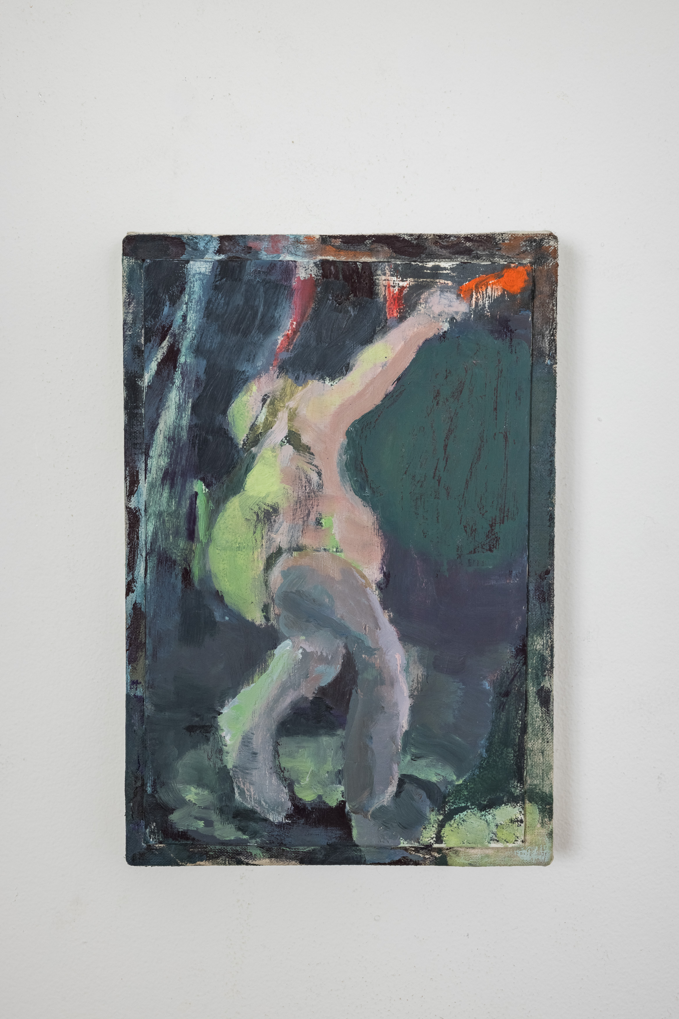 The Mixologist, 2021, Oil on Medical Plastic over Linen, 10 1/2" x 6"