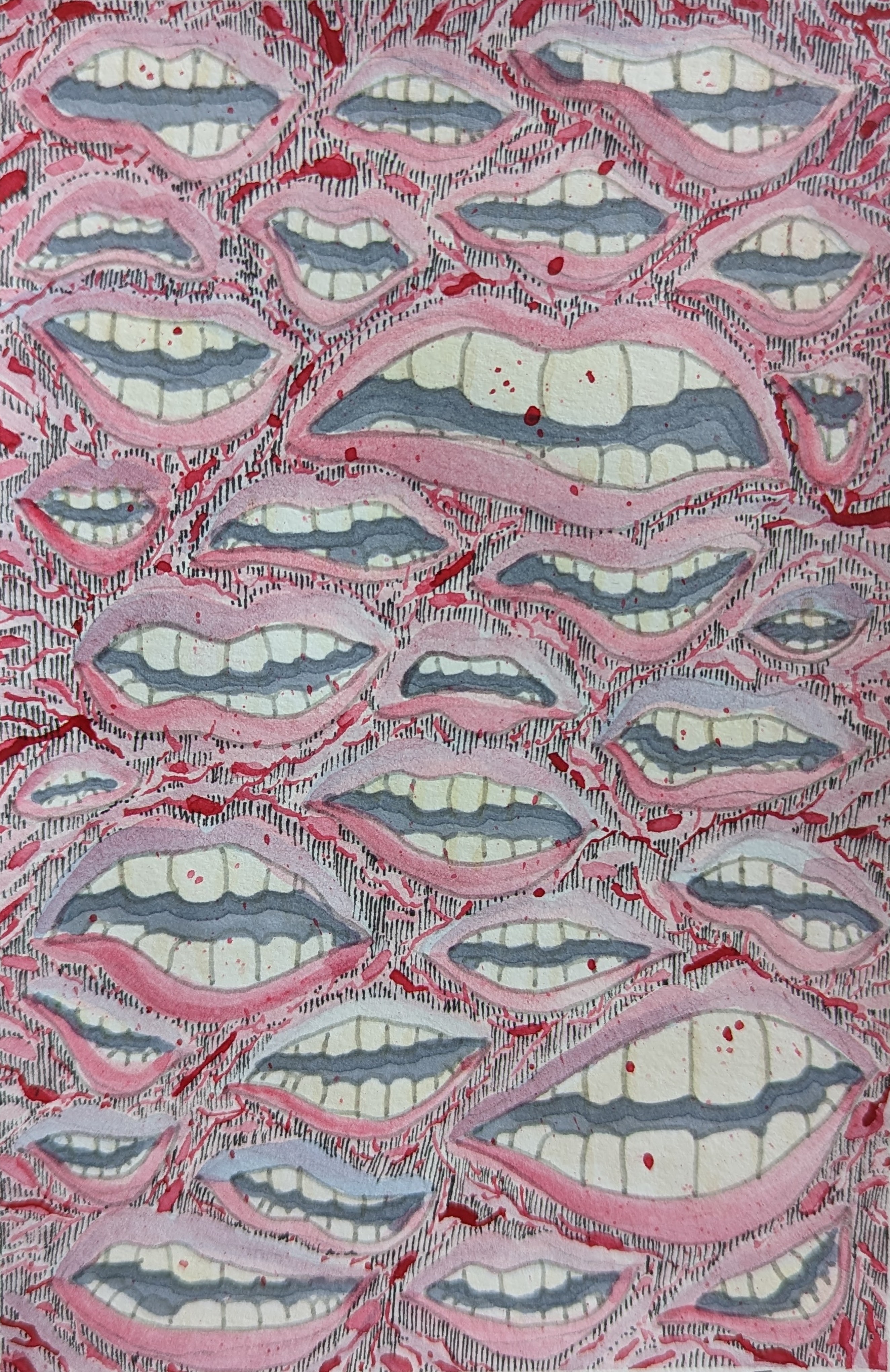 Manic Mouthful, Watercolor, Pen