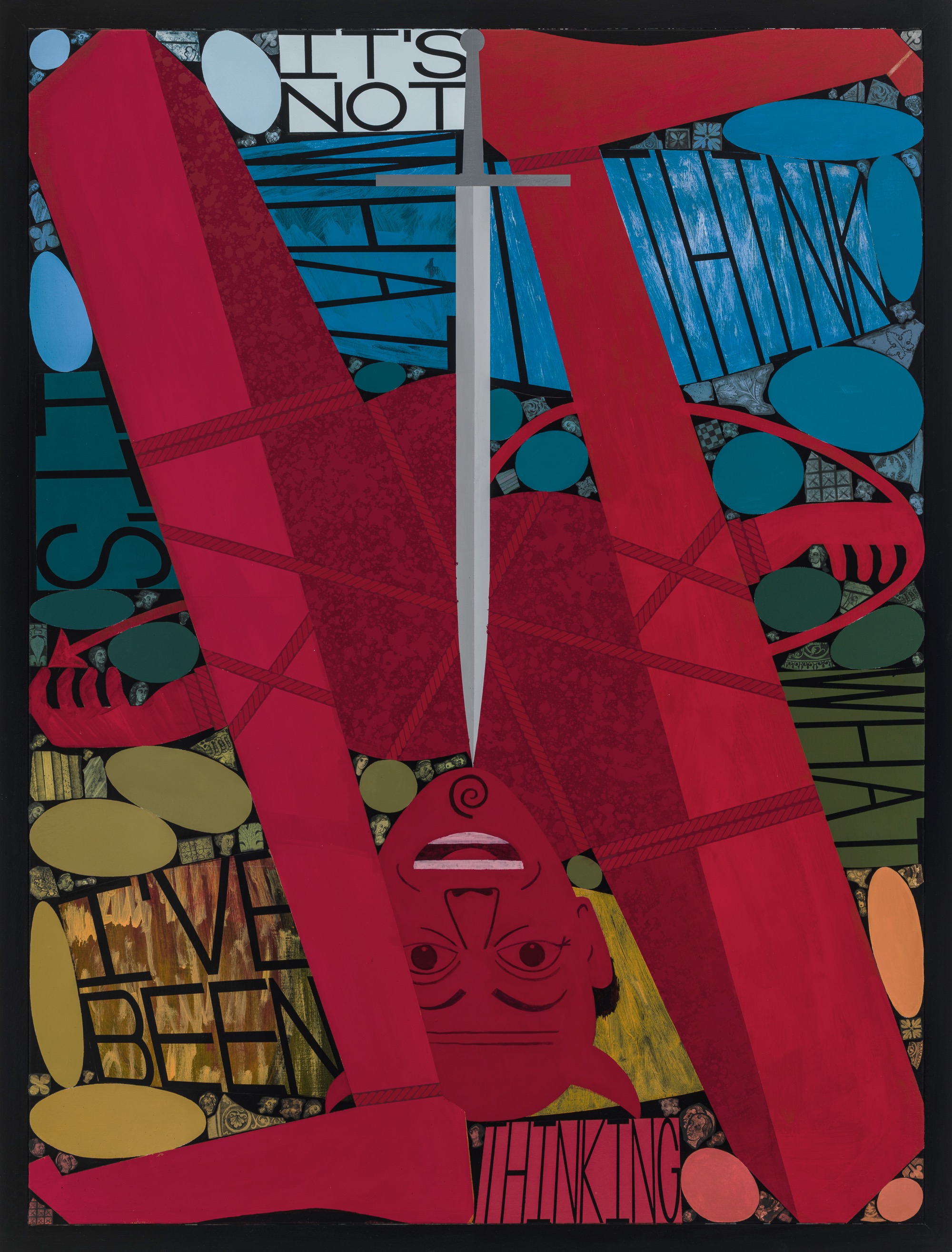 Devil's Dodge, oil, acrylic and paper collage on panel with frame, 42" x 32", 2020