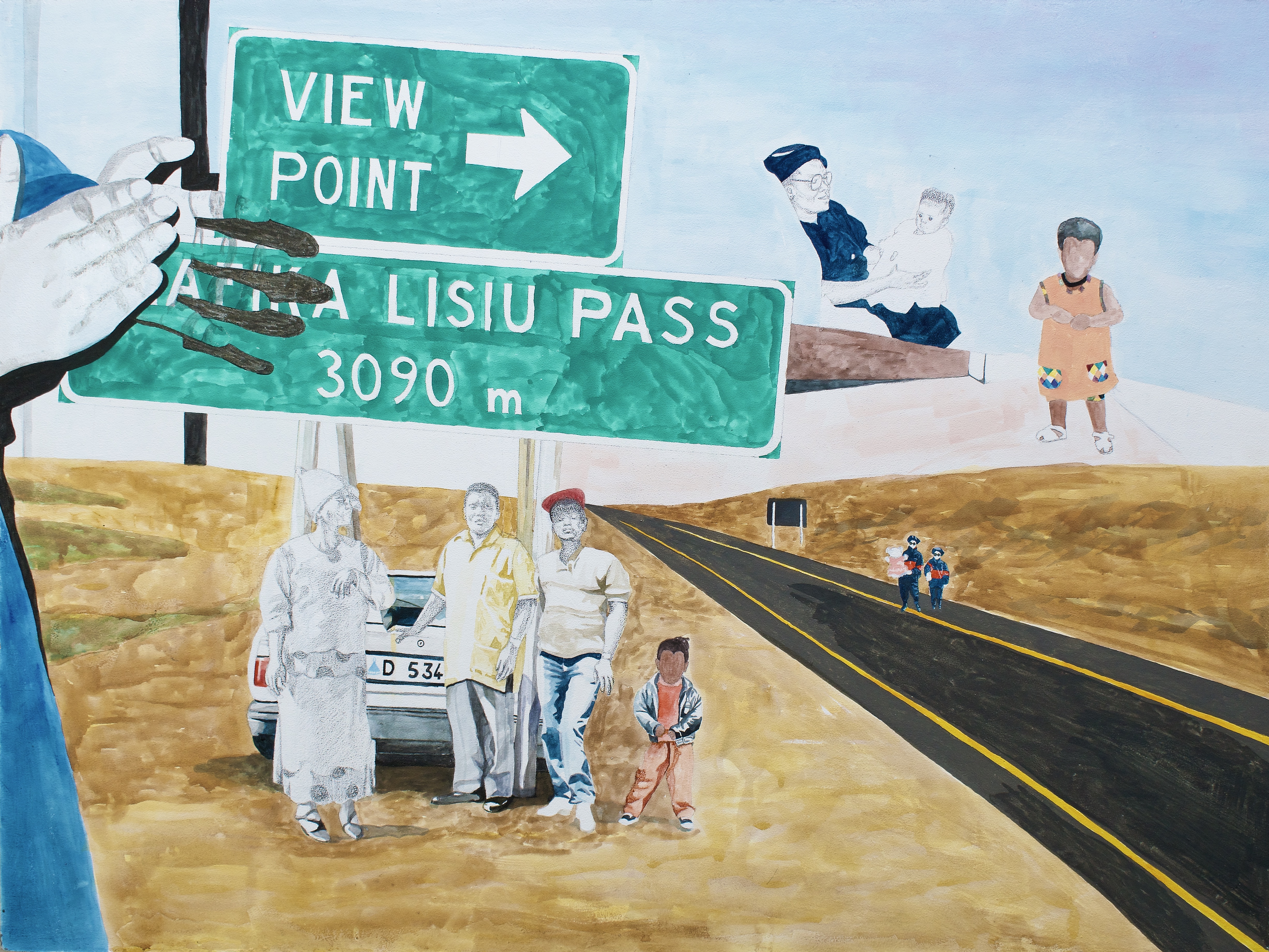 Matty Monethi, "Reunion", 2020, Gouache, acrylic and pencil on masonite board, 81.4x60.9cm