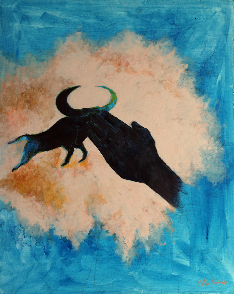 "Bull & hand". Acrylic on fibreboard, 2015, 76 x 61 cm / 29.5 x 24 inches