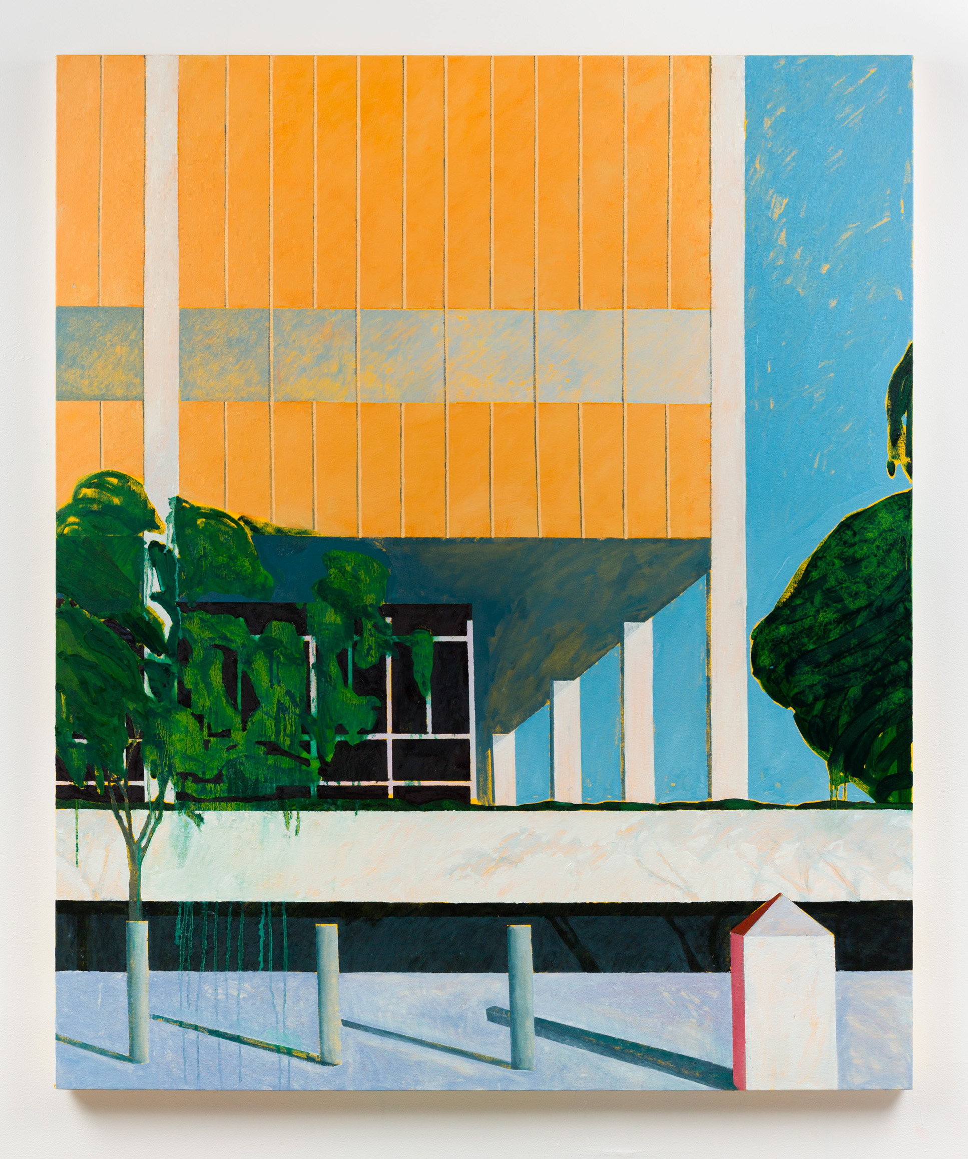 "Structure with Trees" oil on canvas, 70 x 58 in., 2019