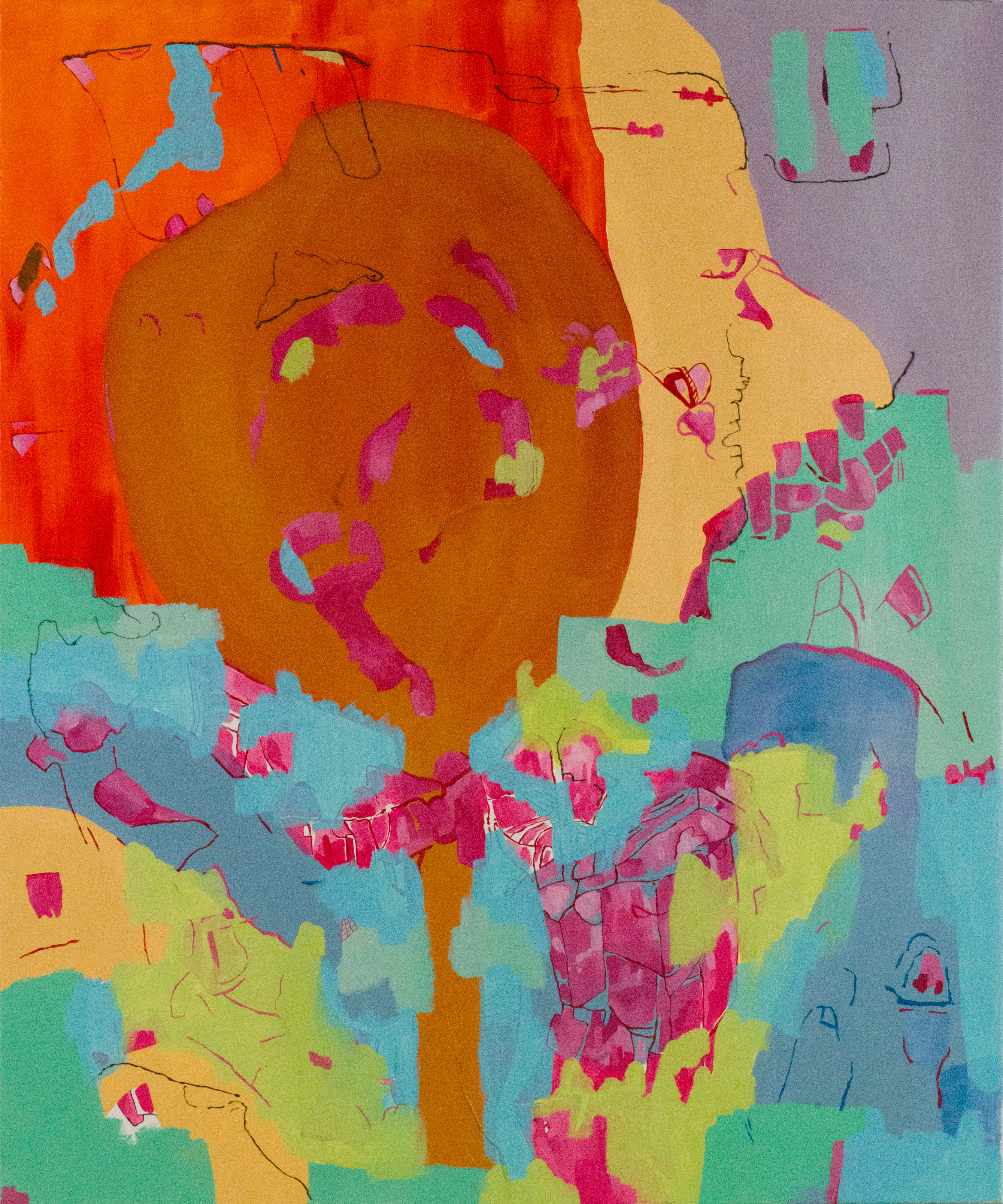 Drinking, oil + acrylic on linen, 36 x 30 inches, 2023