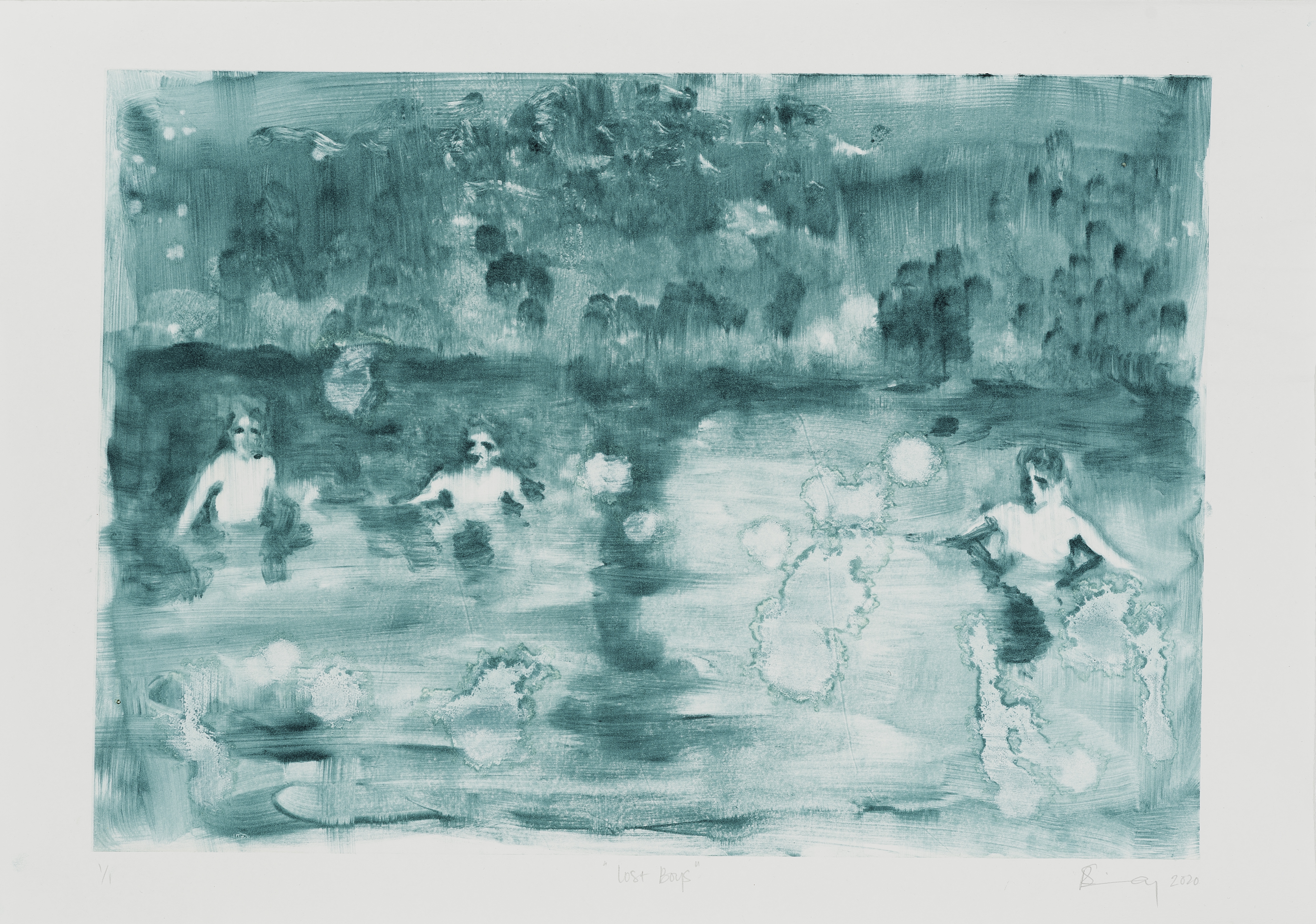 Lost Boys, 2020. Monotype print on paper, 32 x 45cm