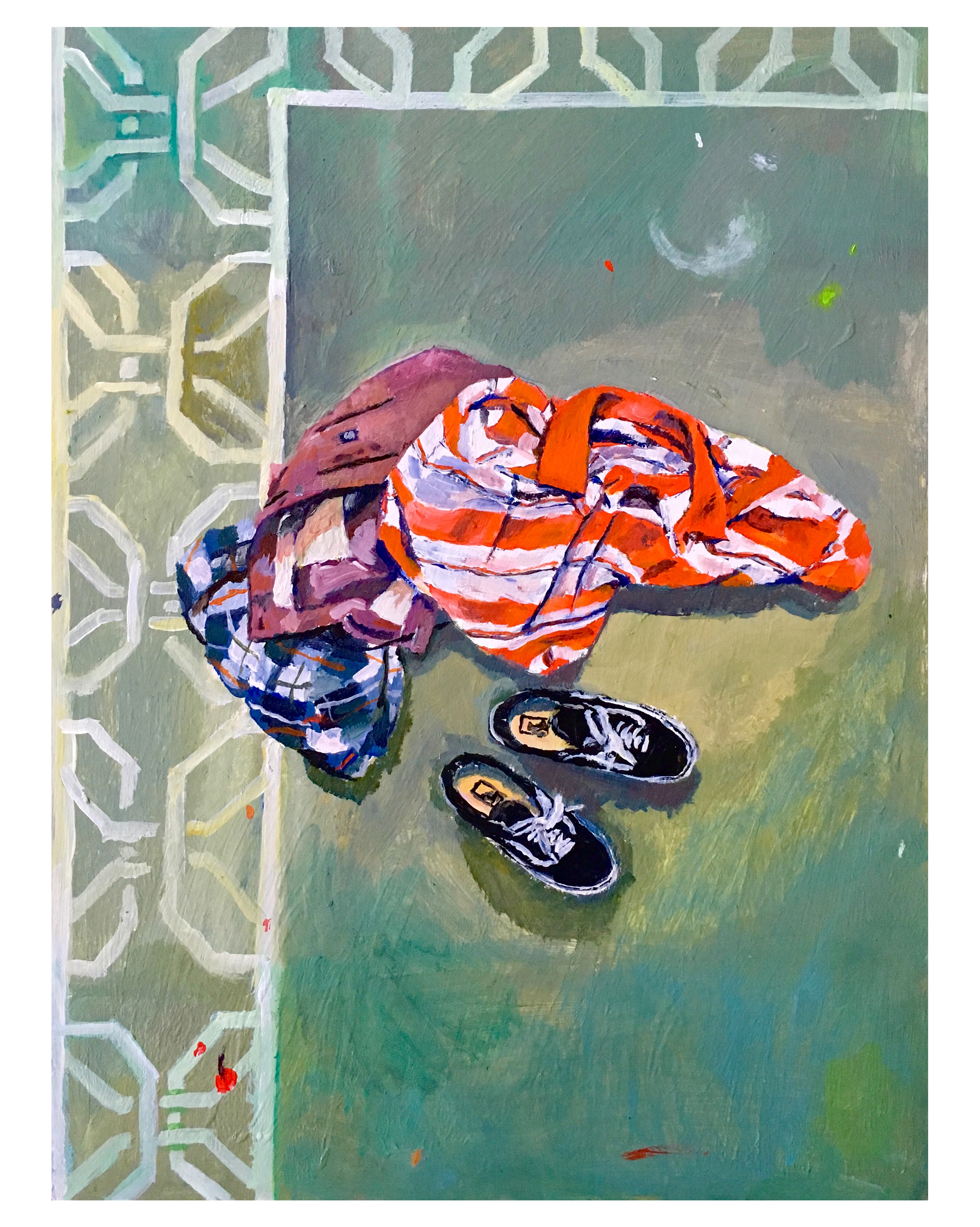 Bedroom Floor, acrylic, 9" x 12"