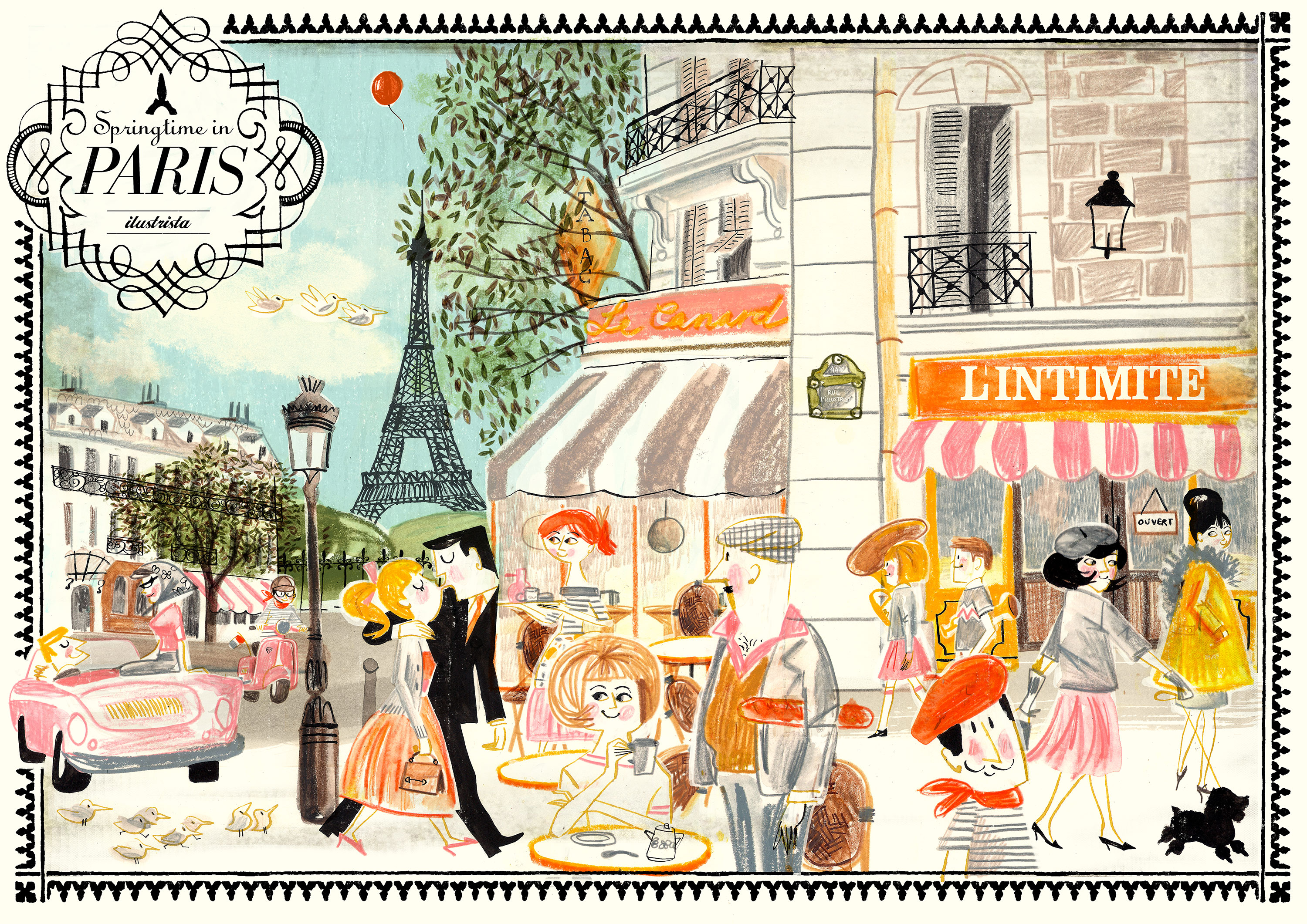 Париж кафе рисунок