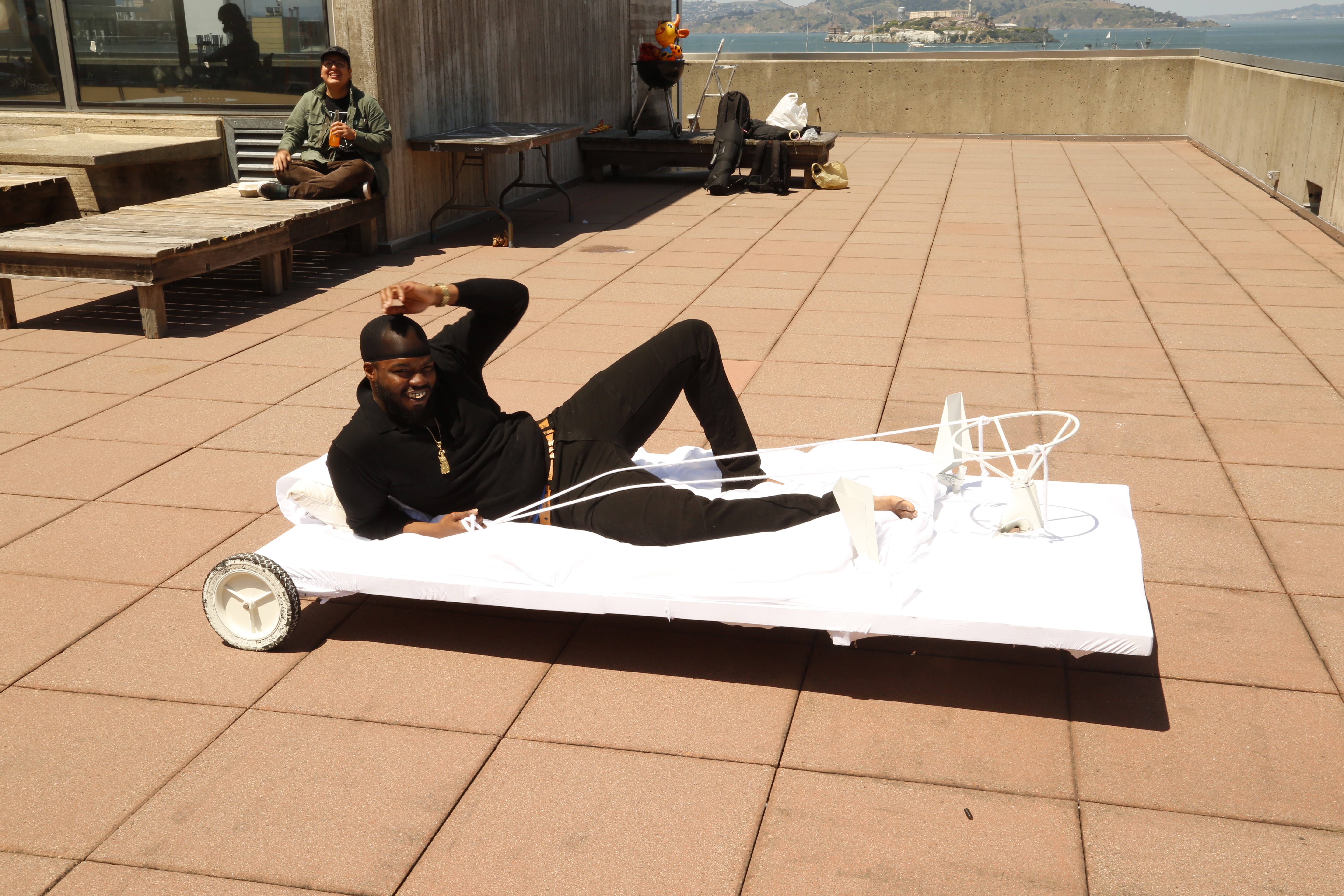 Banks riding the birdbed,  SFAI Art & Technology Show, 2019