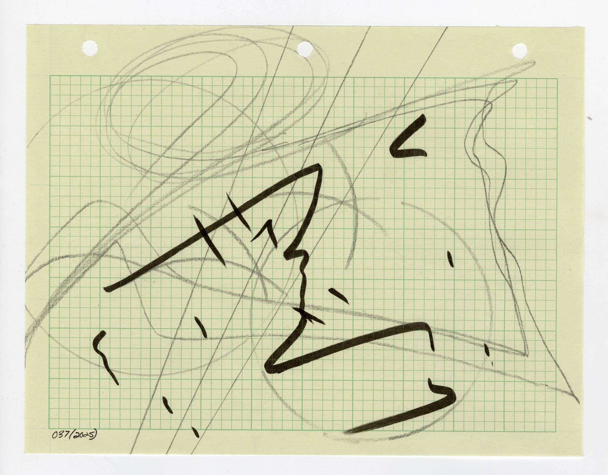 037. 2025. Graphite and marker on graph paper. 11" by 8.5"