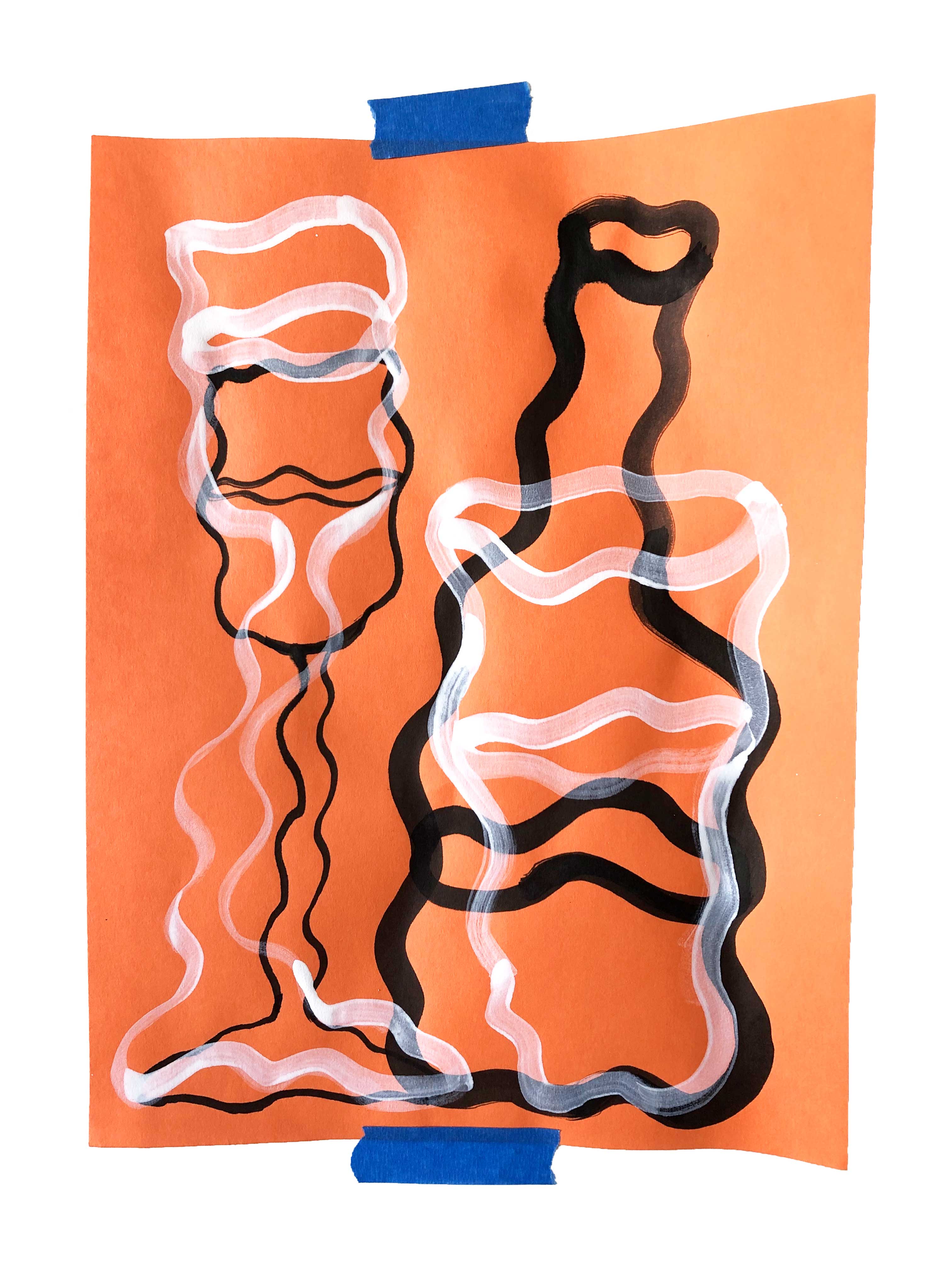 Drinks, 2020, ink and paint on paper, 9 x 12 in