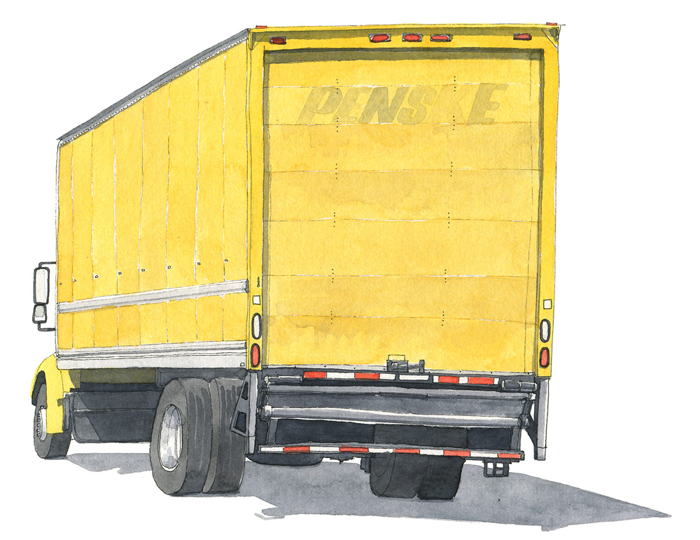 Retired Penske Truck, pen and watercolor 11x14"