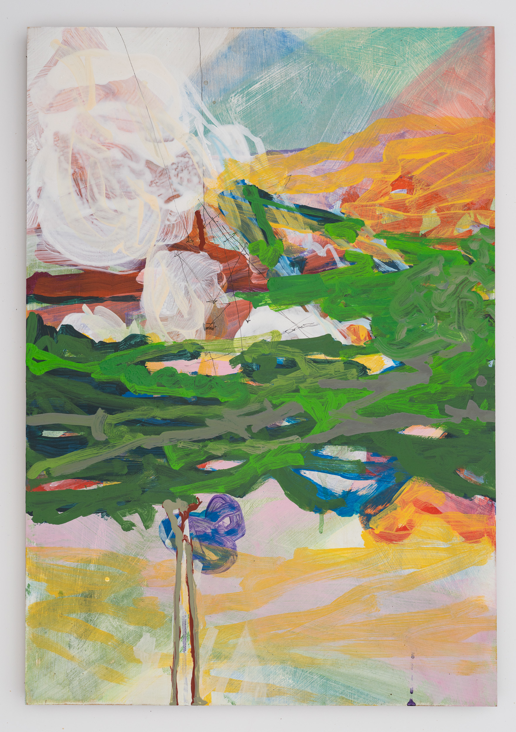 Bay Around, 2025, acrylic and ink on panel, 25 1/2 x 17 1/2 inches