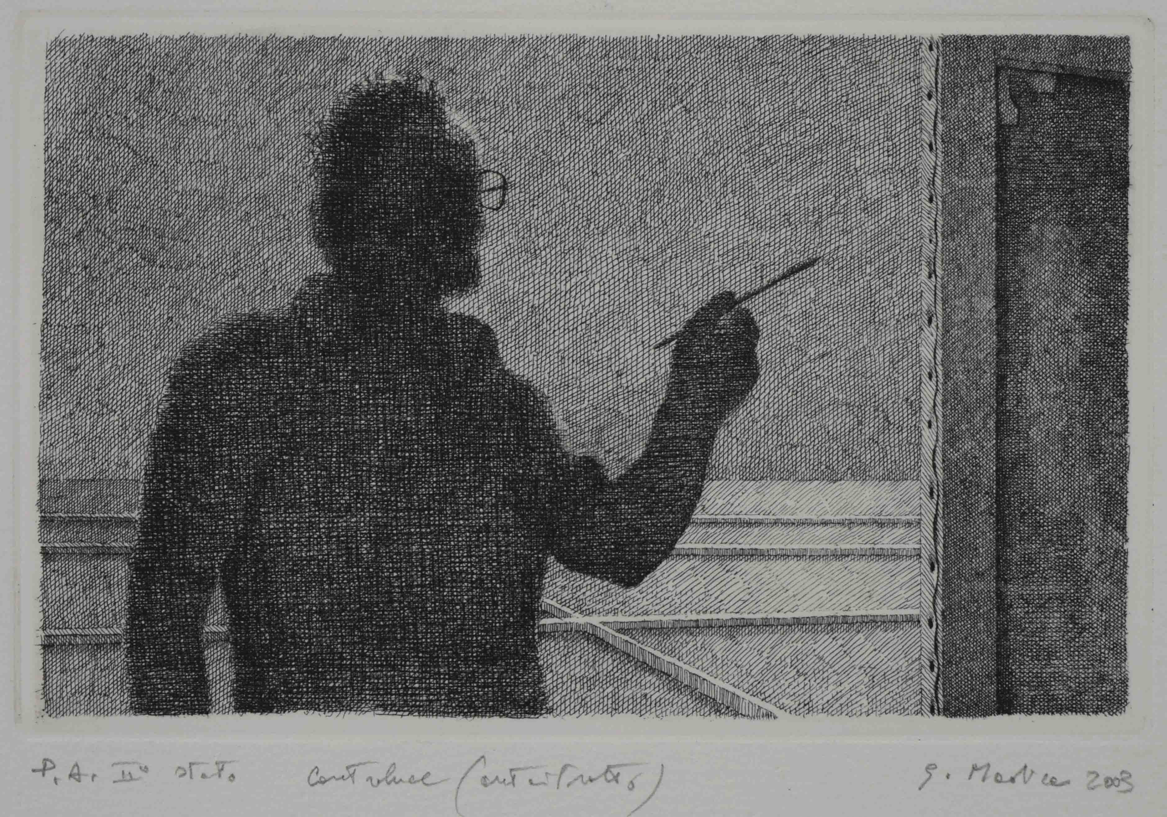 Controluce (autoritratto), 2003, acquaforte su rame, mm 120x185, p.a in nero