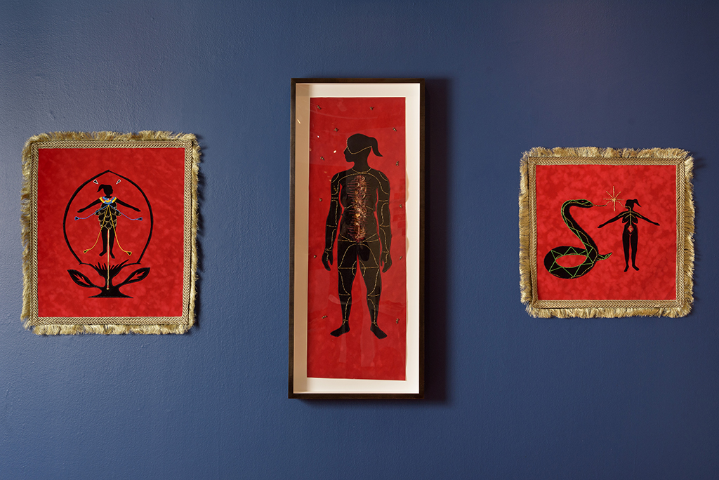 Shervone Neckles (L to R): "Give & Take/Terciopelo: Germinate", 2014-16, "Give and Take/Terciopelo: Touched", 2014-16, "Give and Take/Terciopelo: Bush Woman", 2014