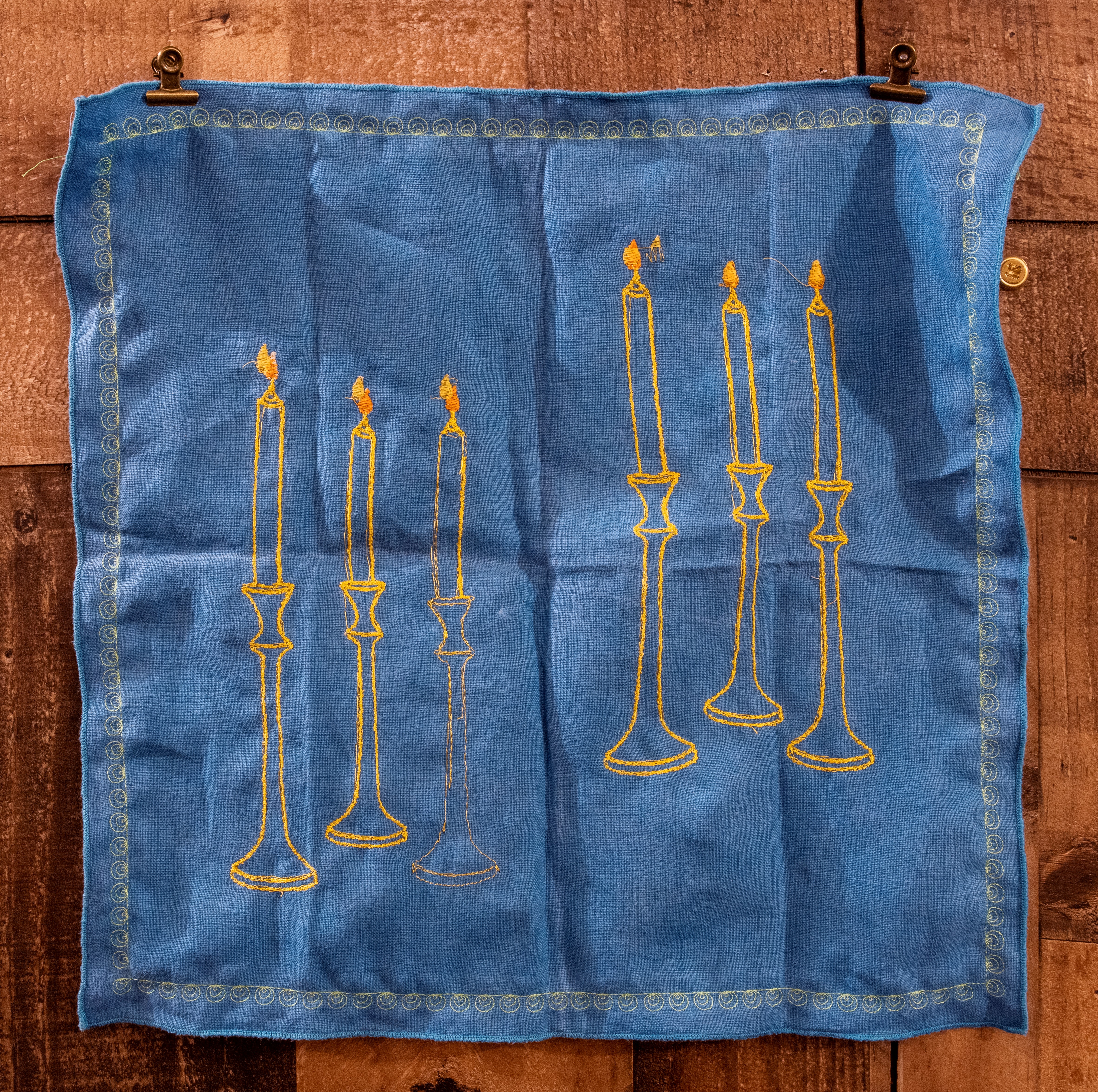 Azikiwe Mohammed, Another Day Until We Next Meet #7, 2021, Embroidered dinner napkin 15 ½ x 15 inches. Image courtesy the artist.