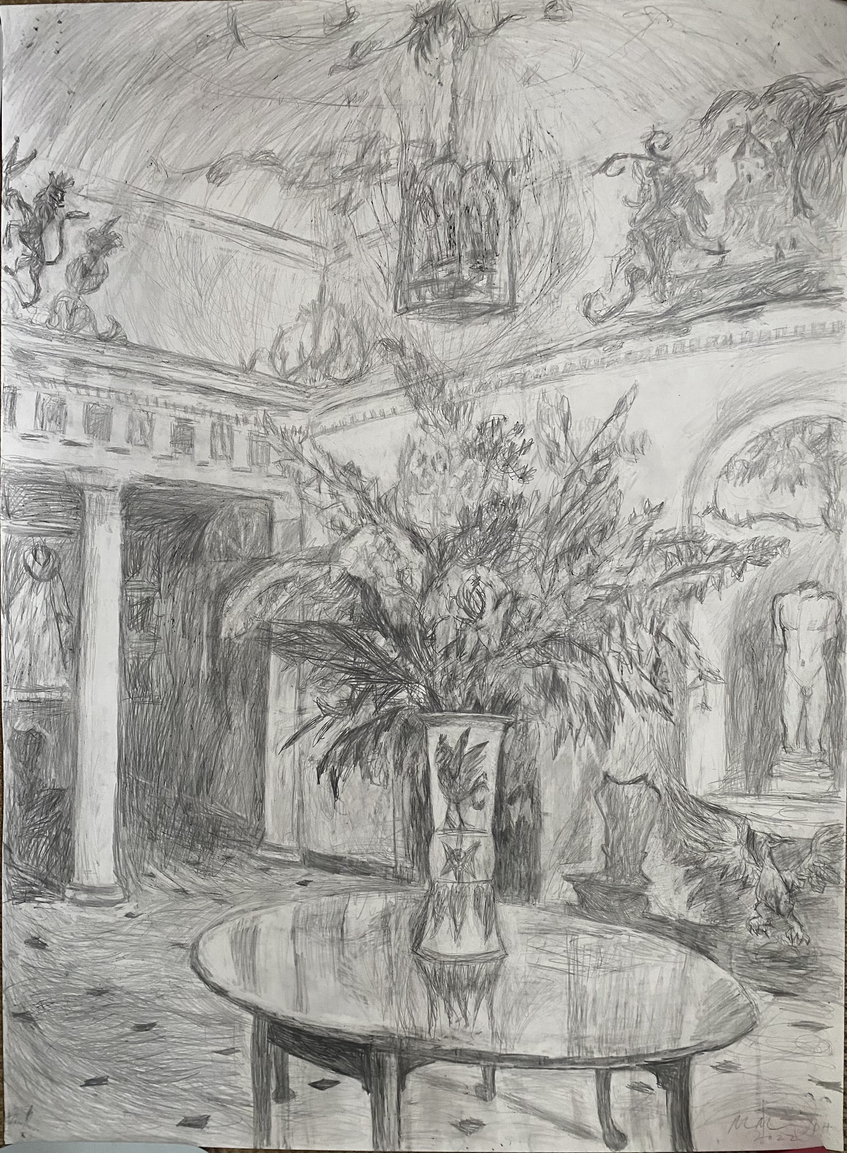 At the heart of the house, drawing, 137 x 101 cm, 2022 Dumfries House art residency 2022