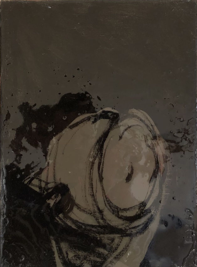 Blak lemon, r&eacute;sine et huile sur toile, 33 x 24 cm, 2016