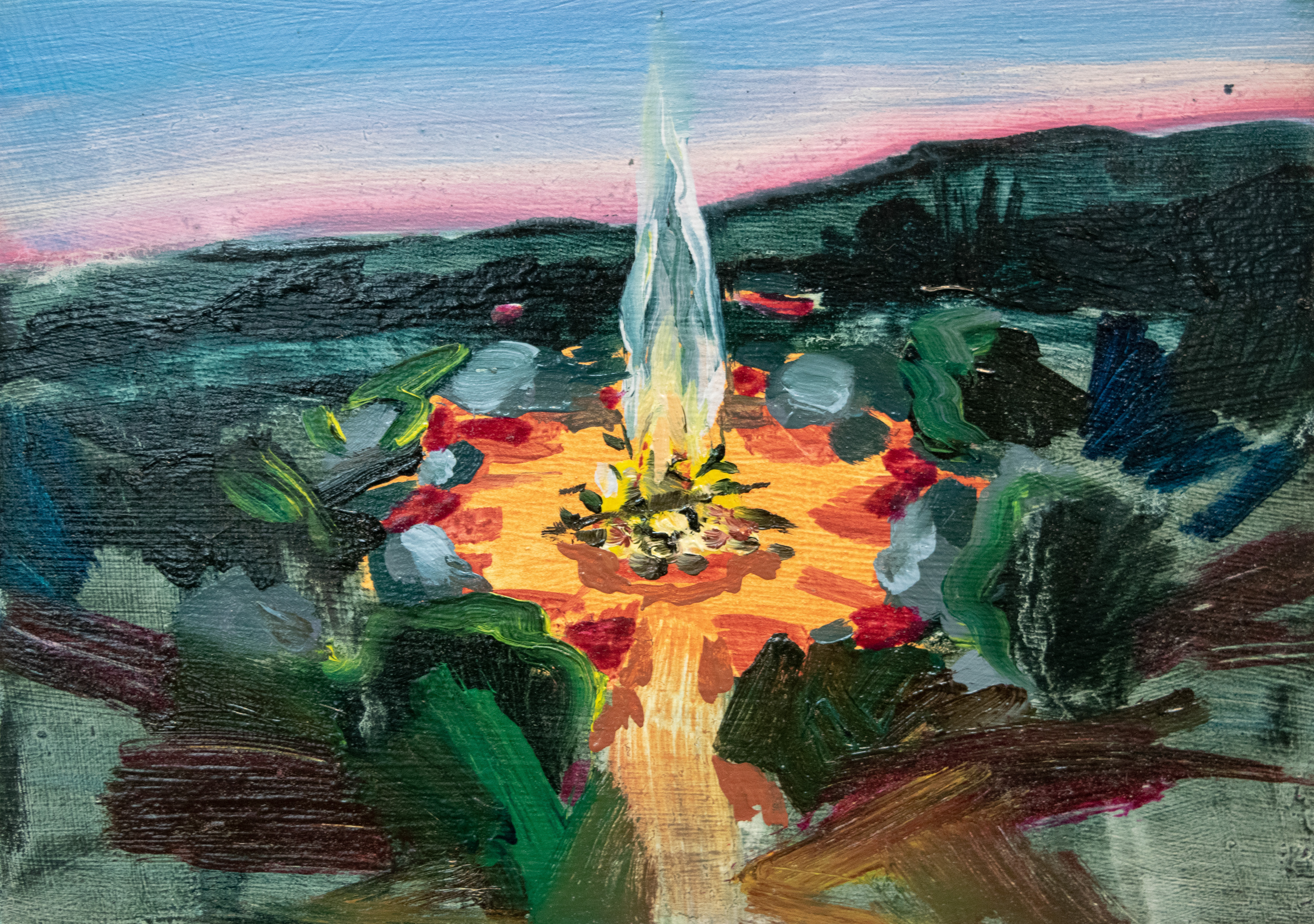 Bonfire, oil on panel, 6 x 8 inches, 2019.