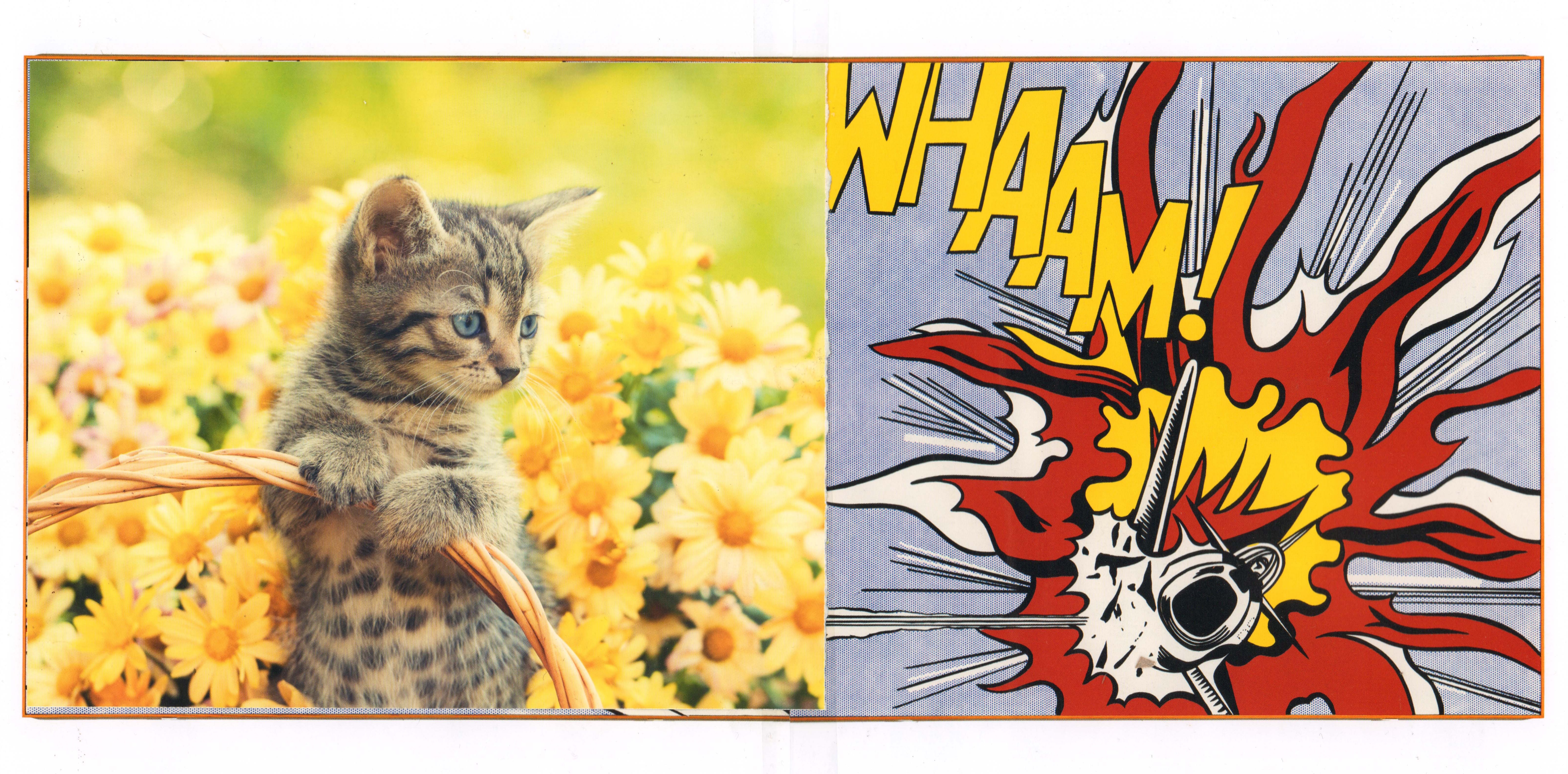 Kitten on Whaam! (after Lichtenstein), 2022, photomontage, 40 x 18 cm