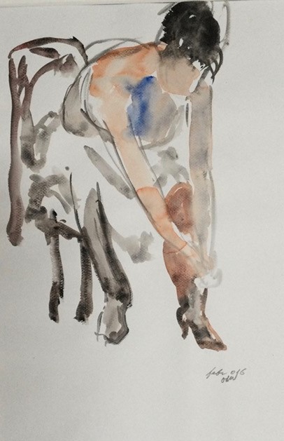 Zich uitkledend 2016 - watercolor 27x20 cm