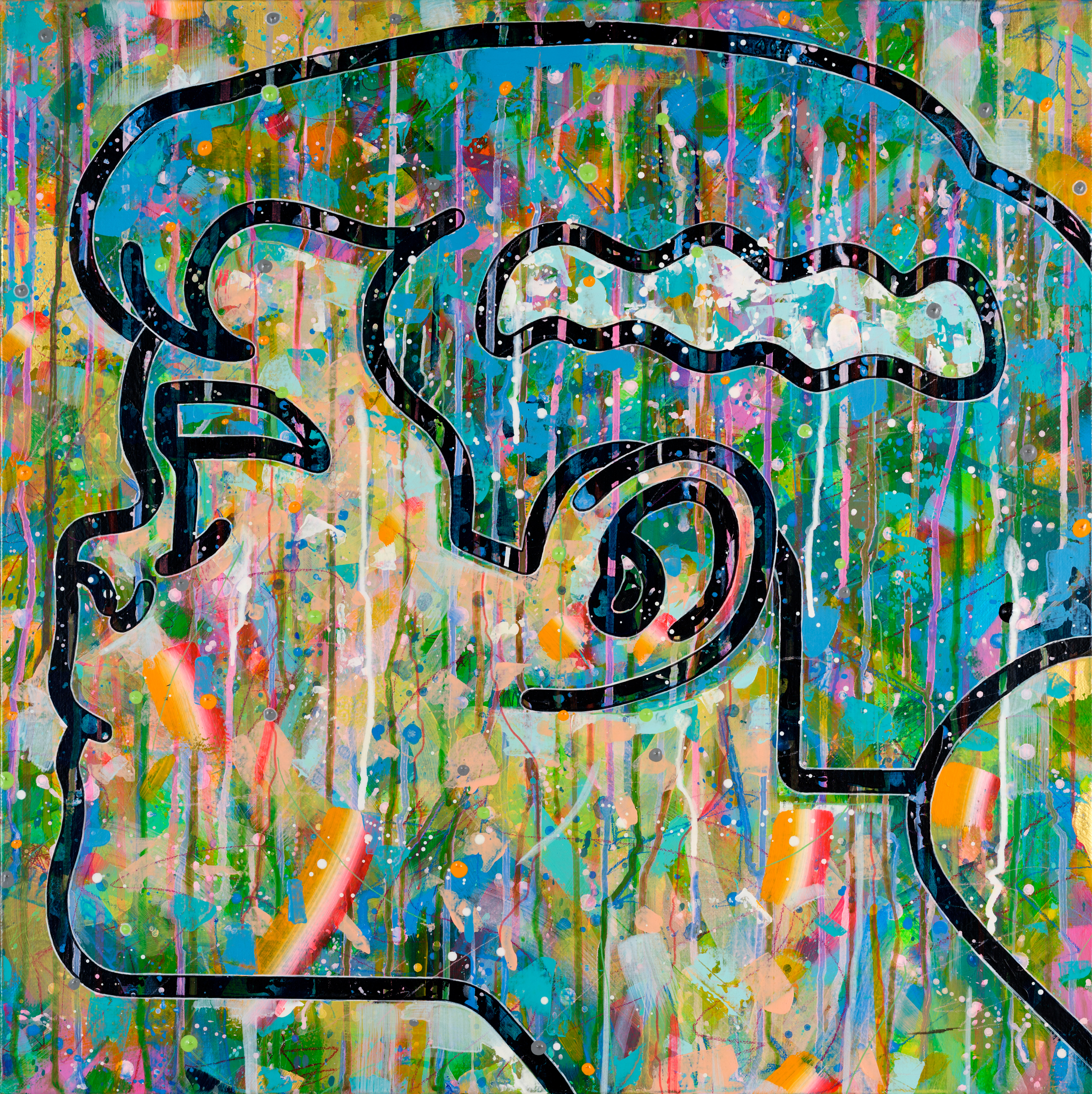 Aquablue & Gold dp2017, 캔버스에 아크릴, 색연필, 61 x 61cm2017, acrylic, colored pencil on canvas, 61 x 61cm