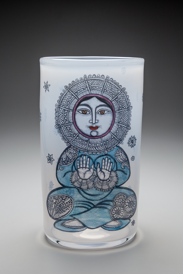 Moon, 2013, Vitreous enamels reverse-painted on blown glass, 16 x 9 x 6 in.