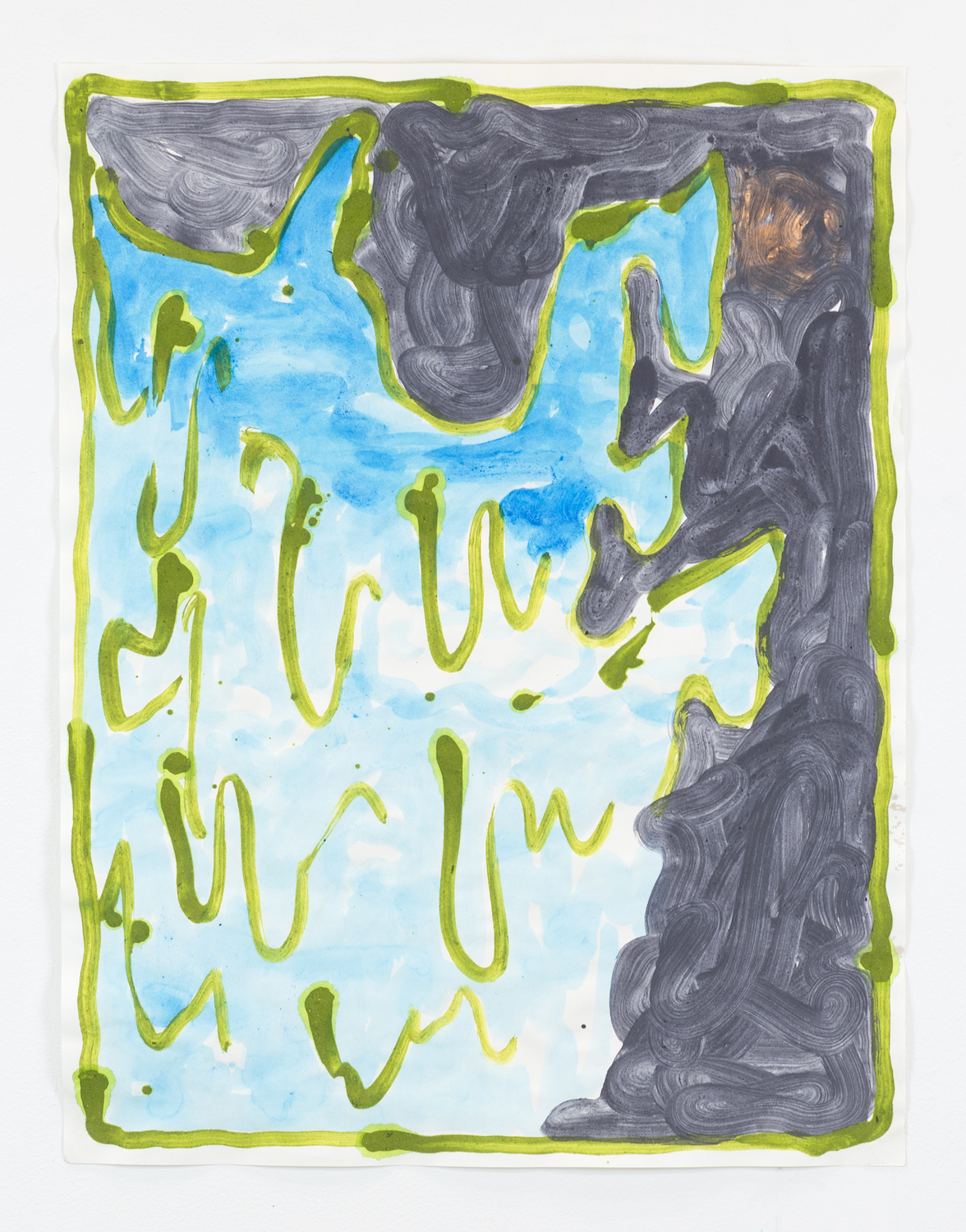 forest drama, 2024, Ink, acrylic and ash on paper, 24 x 20 in.