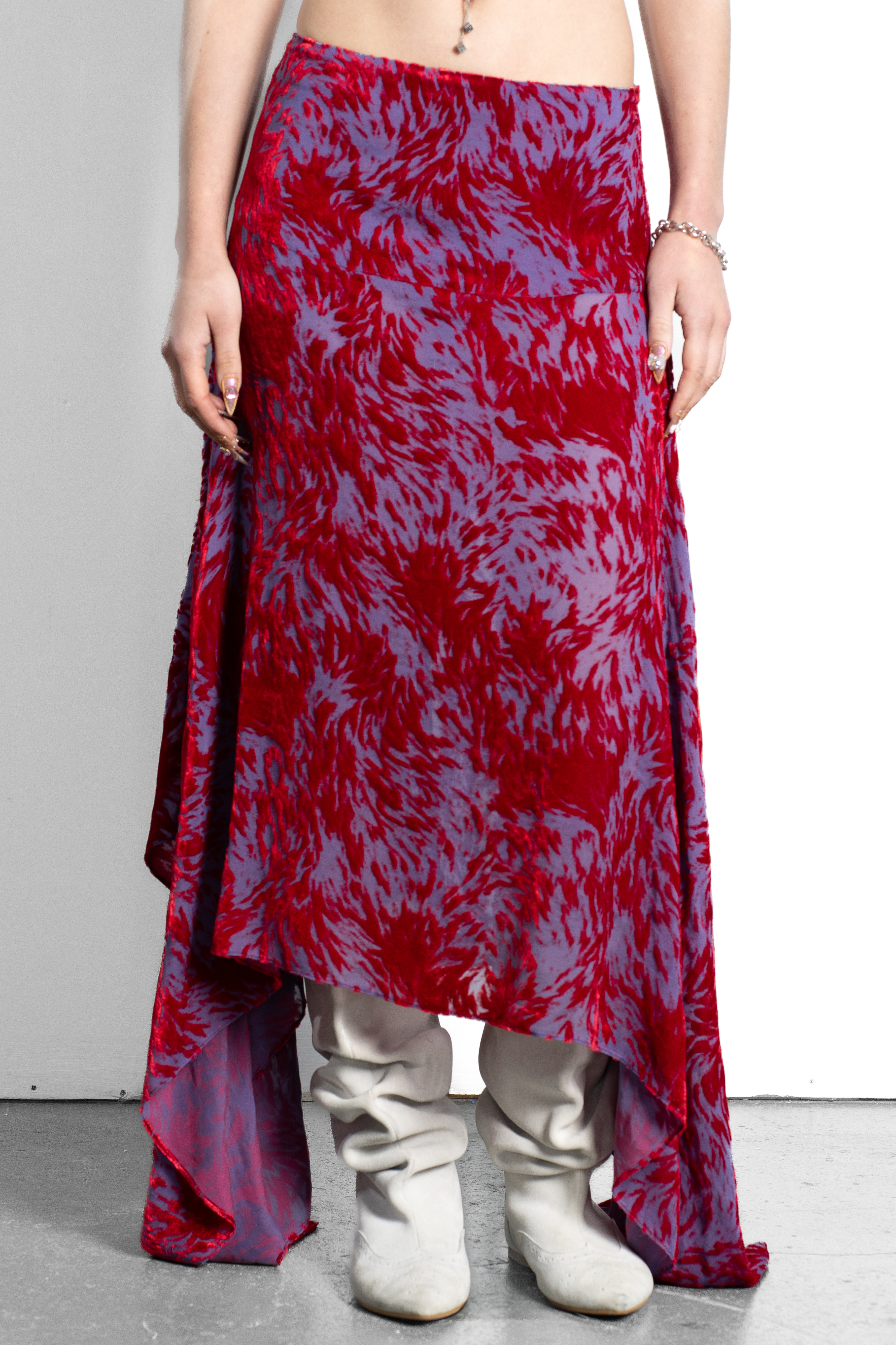 "Fur" Silk Velvet Handkerchief skirt Crimson Lilac £720