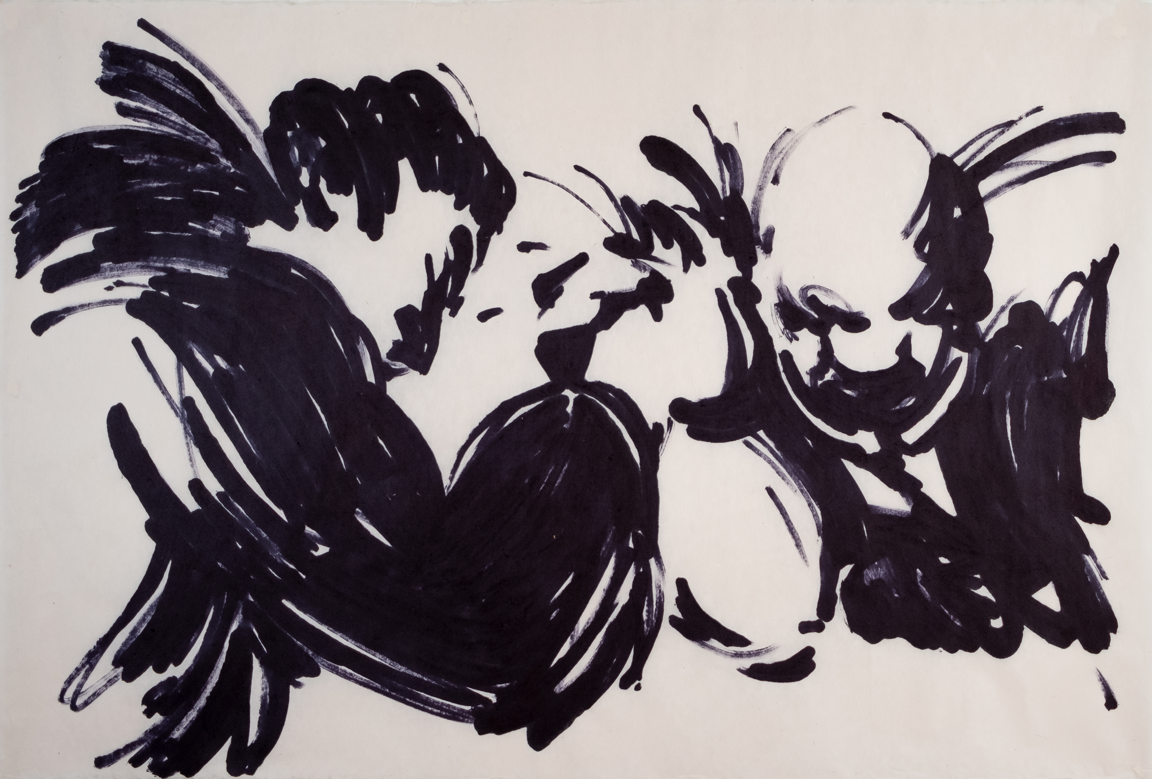 Arm Wrestlers, 2023. Ink on Hanji paper — 46 x 30 in.