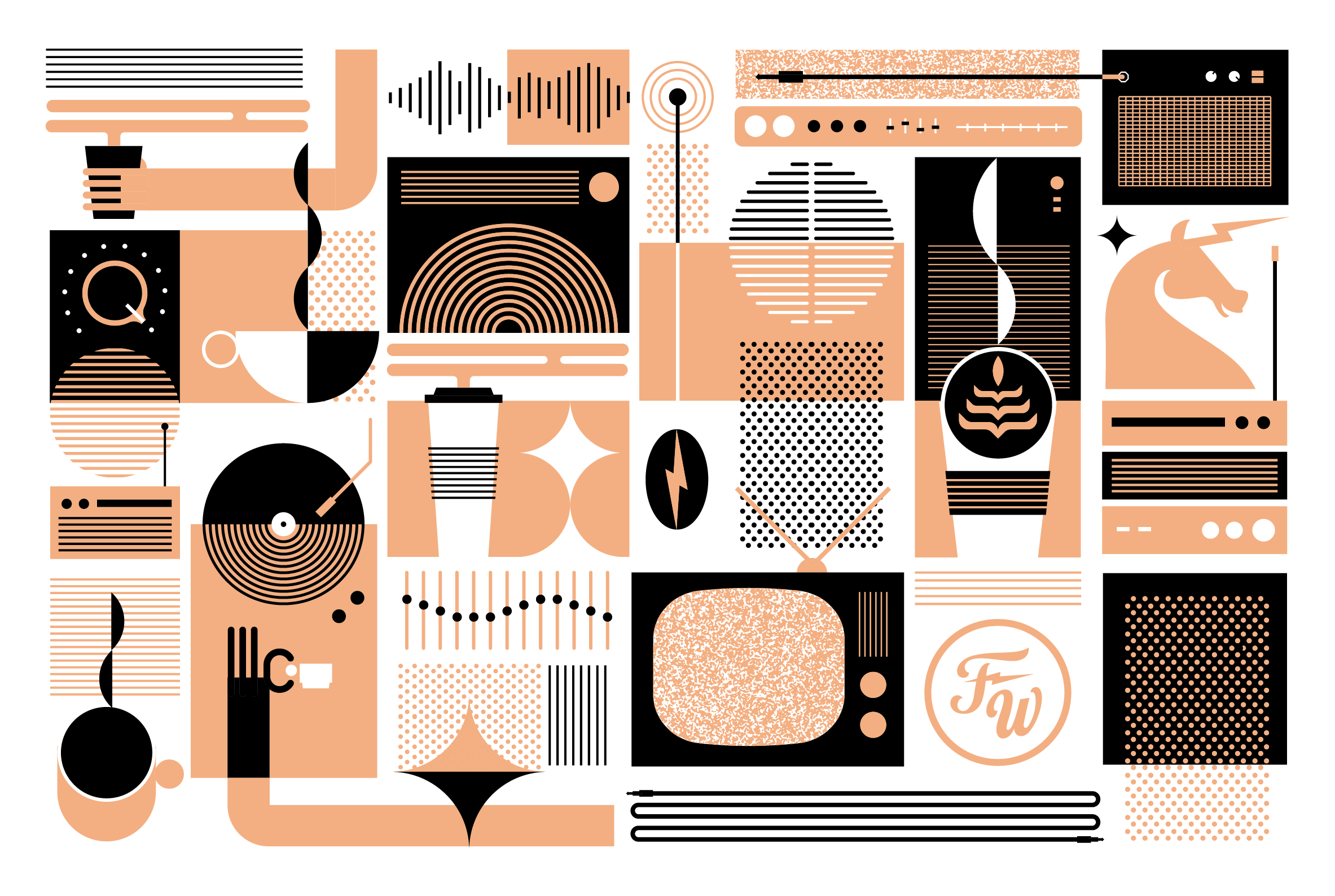 Five Watt Coffee illustration, mural design by Buddy-Buddy