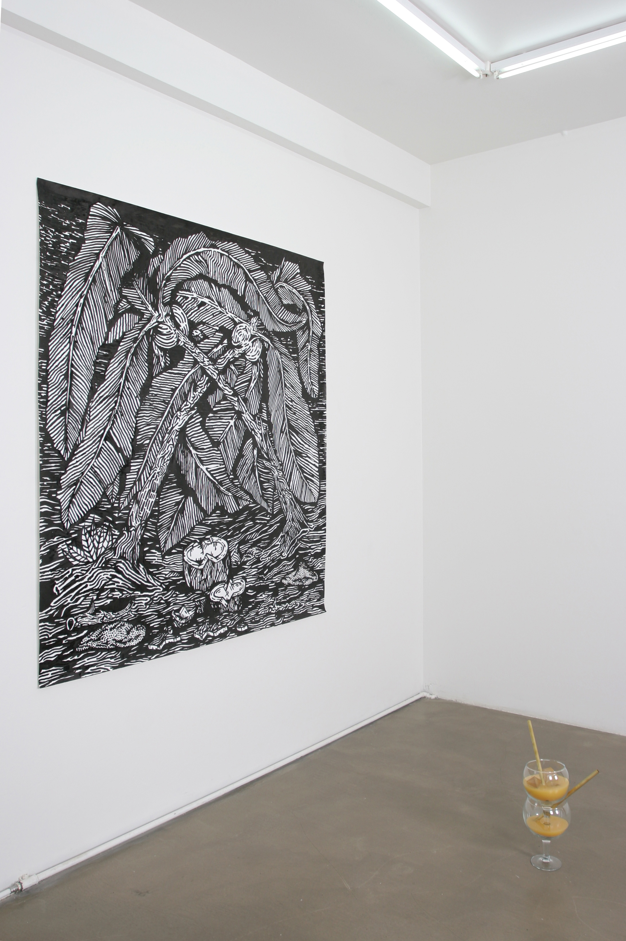 Tropical dance, ink on paper, 165 x 150 cm + Cocktail # 3 (yellow)