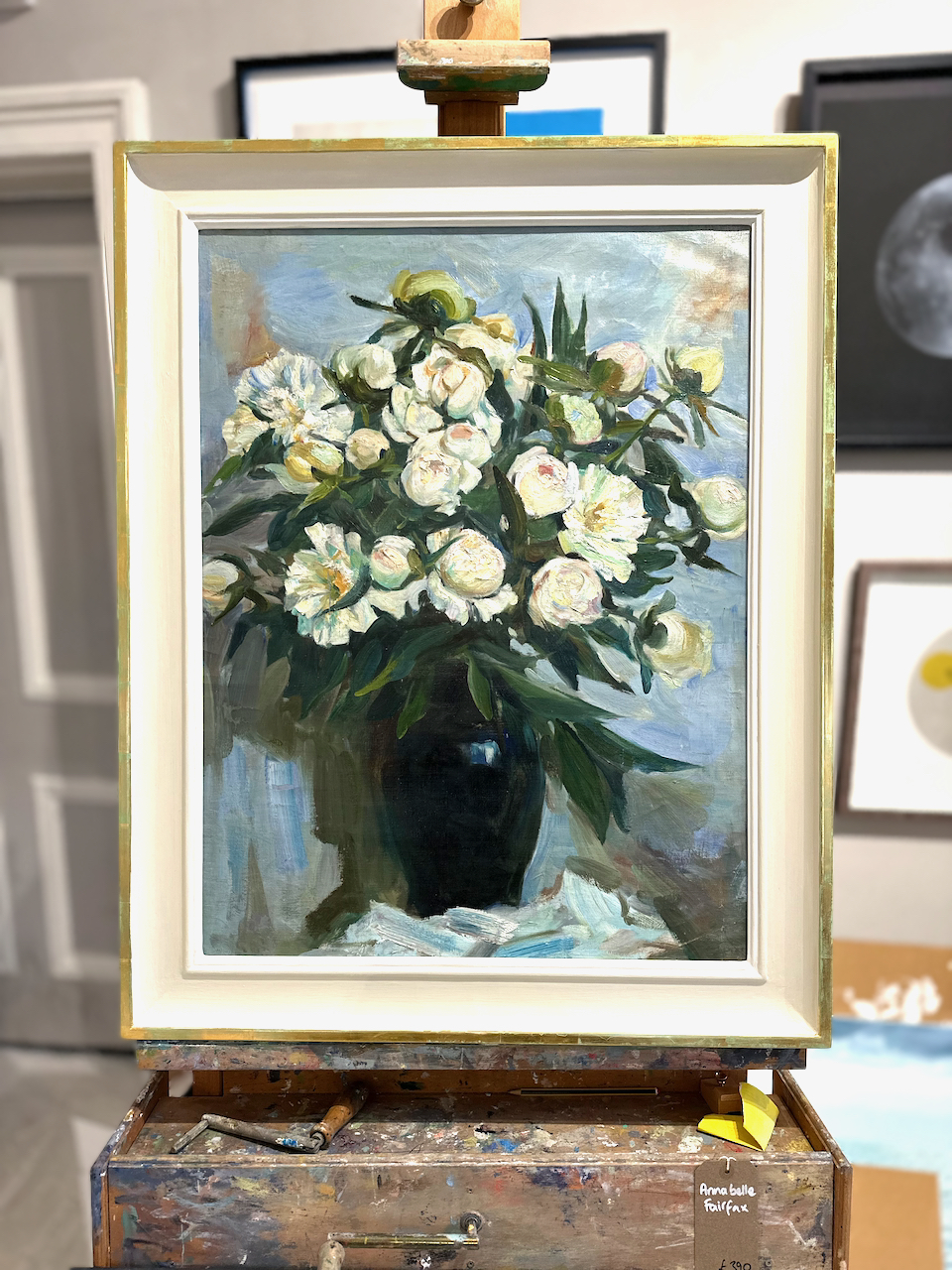 Peonies oil on canvas - re-stretched, cleaned and partially restored/re-varnished with large scoop moulding with 23.5 carat gold water-gilded on green bole