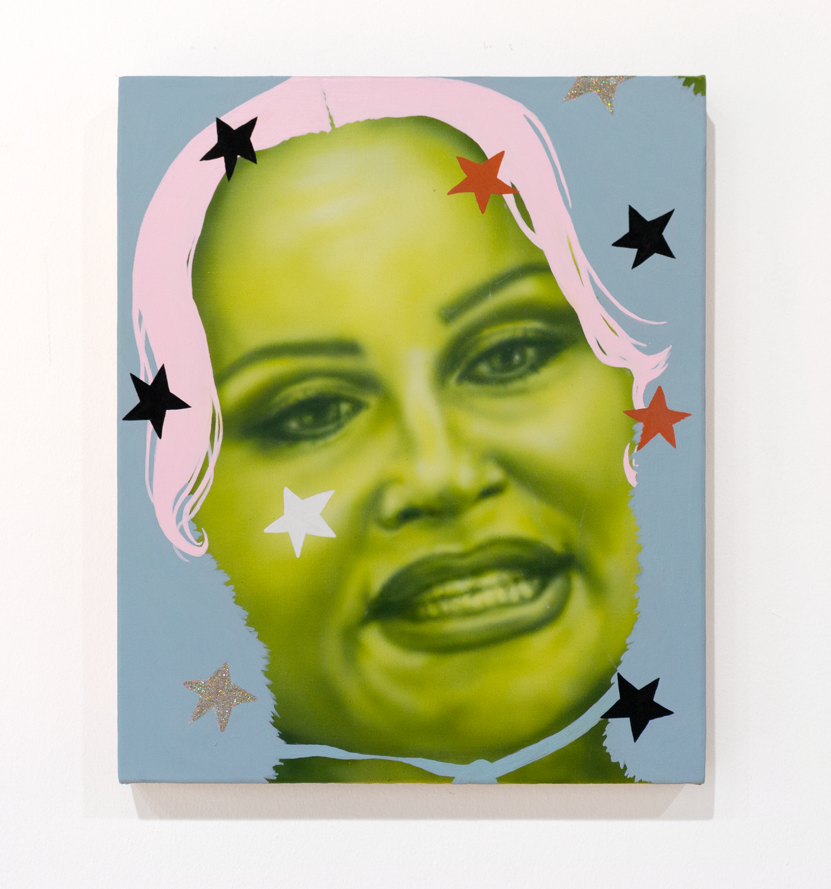 I’m Searching for that BIG Bounty, acrylic, gouache, glitter and iridescent ink on canvas, 15 x 18 in, 2022