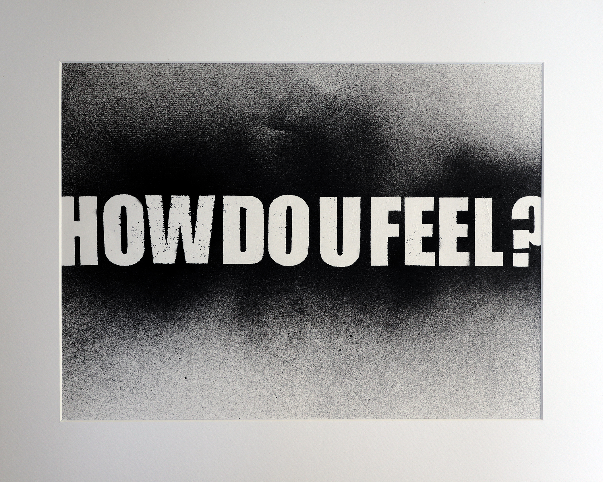How Do U Feel? no. 3 - 2002 Material: Black Enamel Spray Paint, A3 Cartridge Paper, Framed with Mount.
