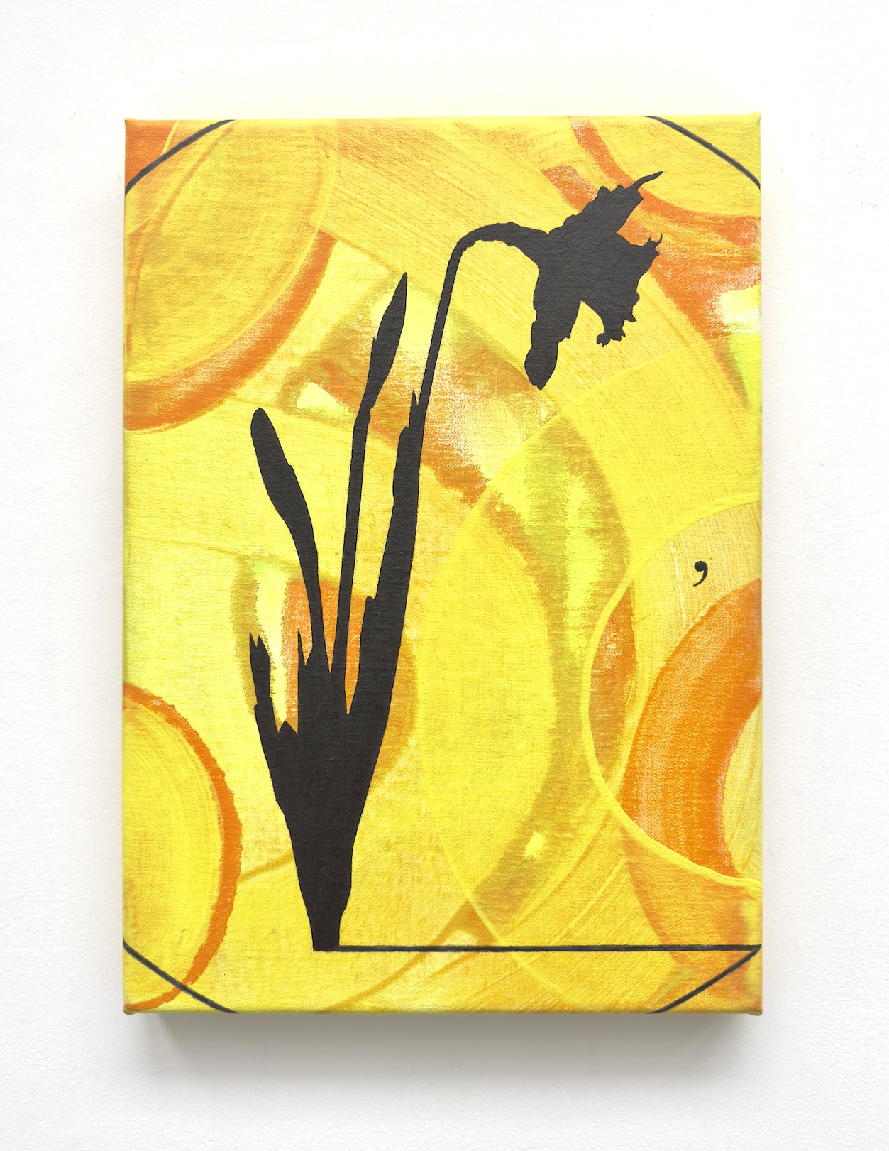 &lsquo;On a walk with Lou, I noticed these early signs of promise&rsquo;, 2025, acrylic and graphite pencil on canvas, 35 x 25 cm. 