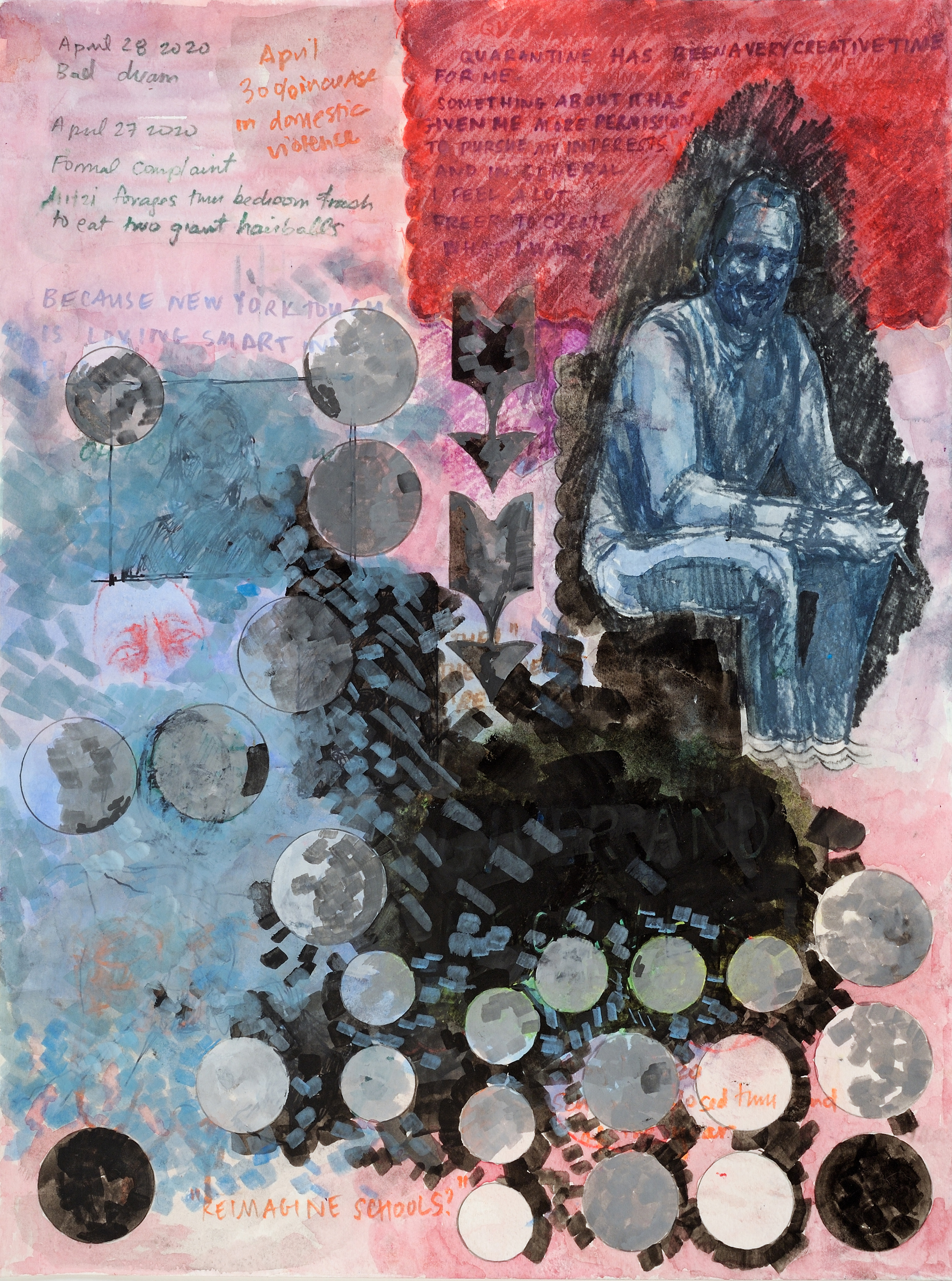 "Quarantine has been a very creative time for me", 2020. Gouache, watercolor, and watercolor pencil on paper.