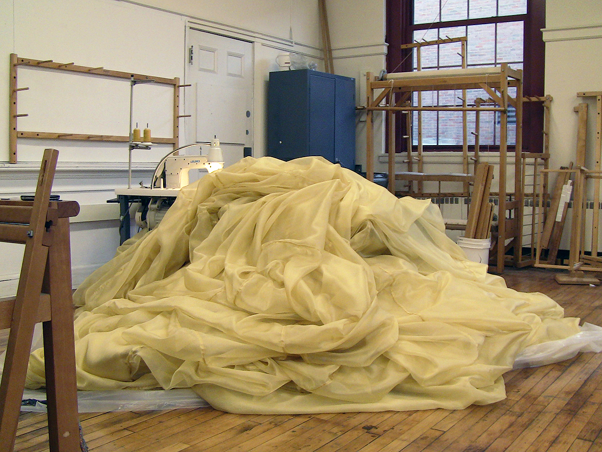 Sewing in the fibers studio at MassArt