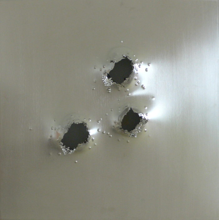 Spectra Series 1, 2008, gunshot aluminum, 18x18 in