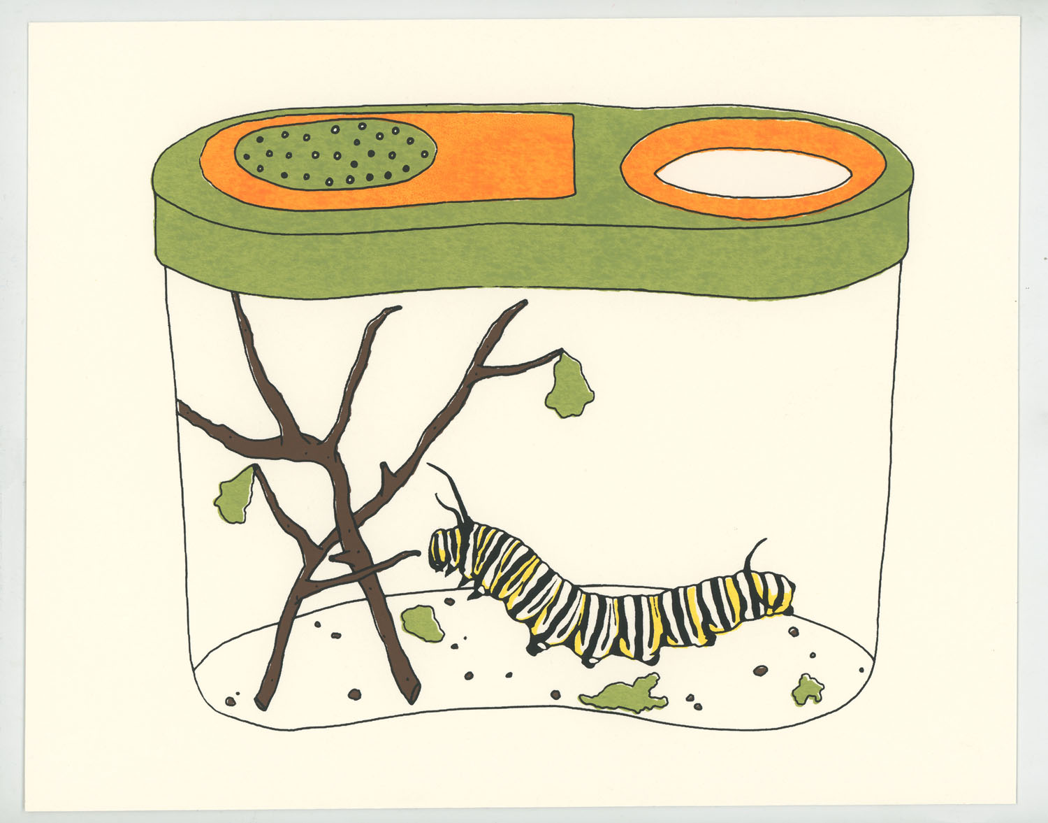 Caterpillar2022, Screen print on Canson Colorline, 8x10&rdquo;