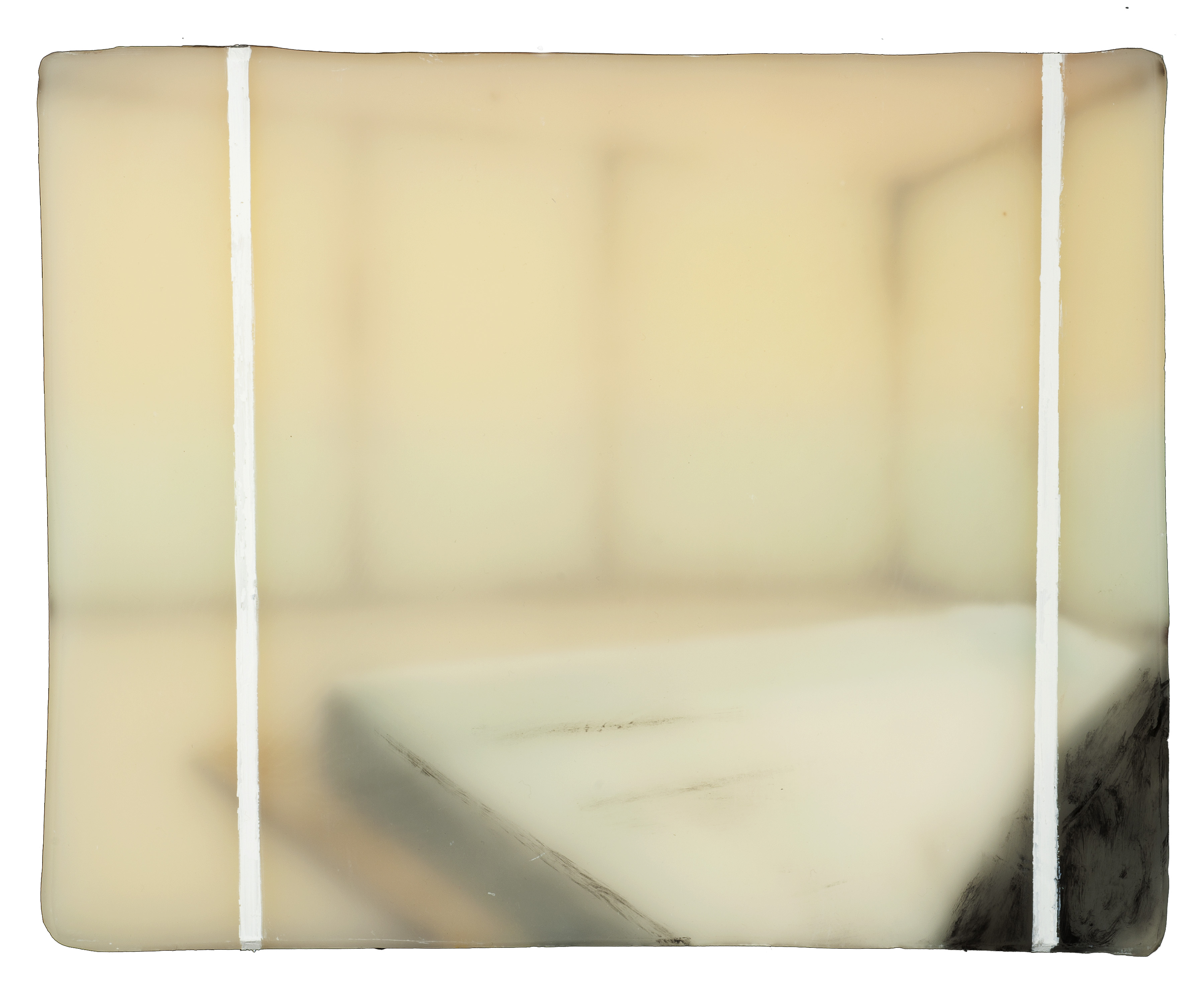 Interior 6, watercolor, encaustic on board, 2020