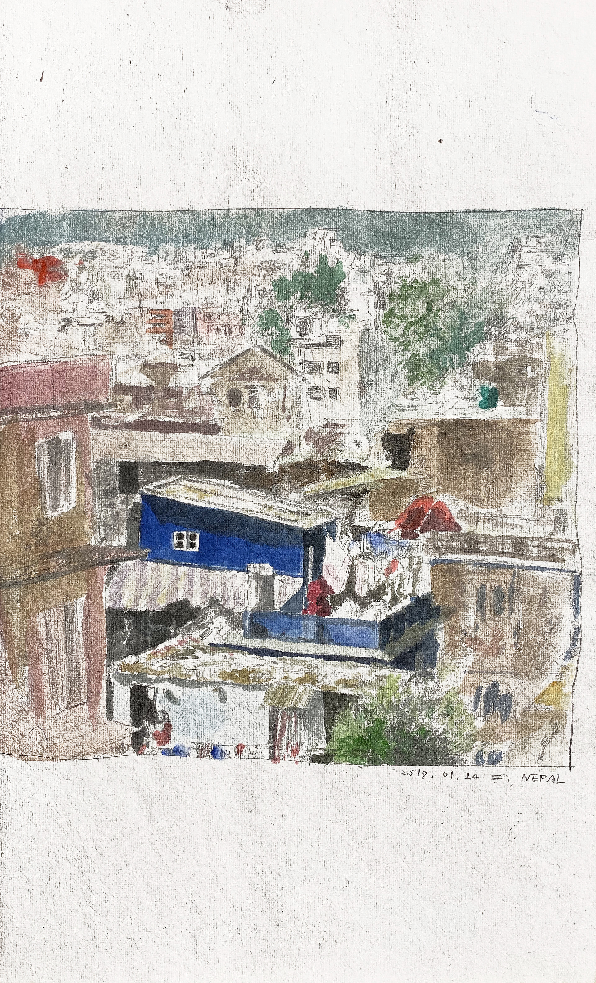 Kathmandu blue house, 2018, watercolor on paper, 31*18(cm)