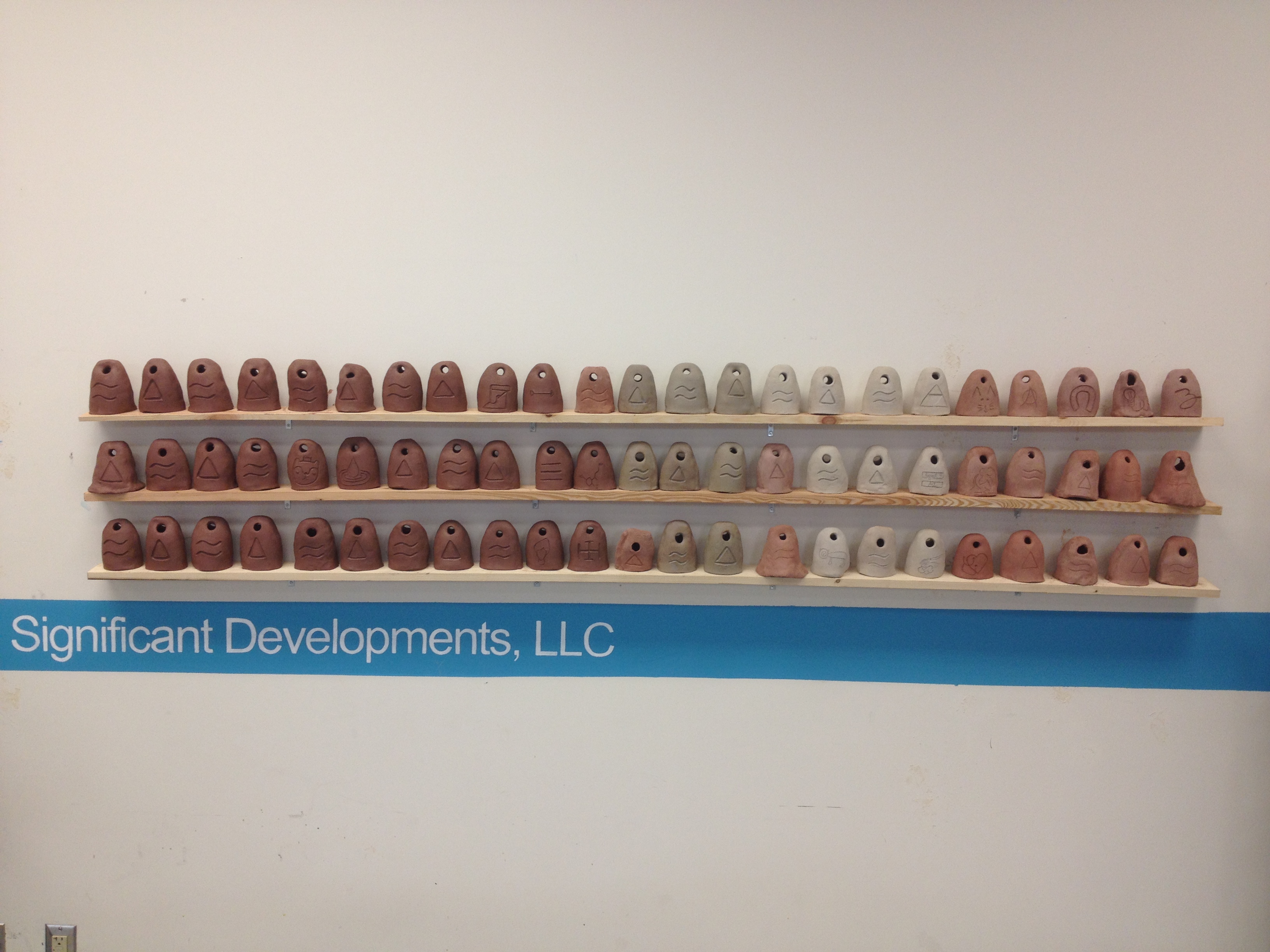 full shelves waiting to be fired