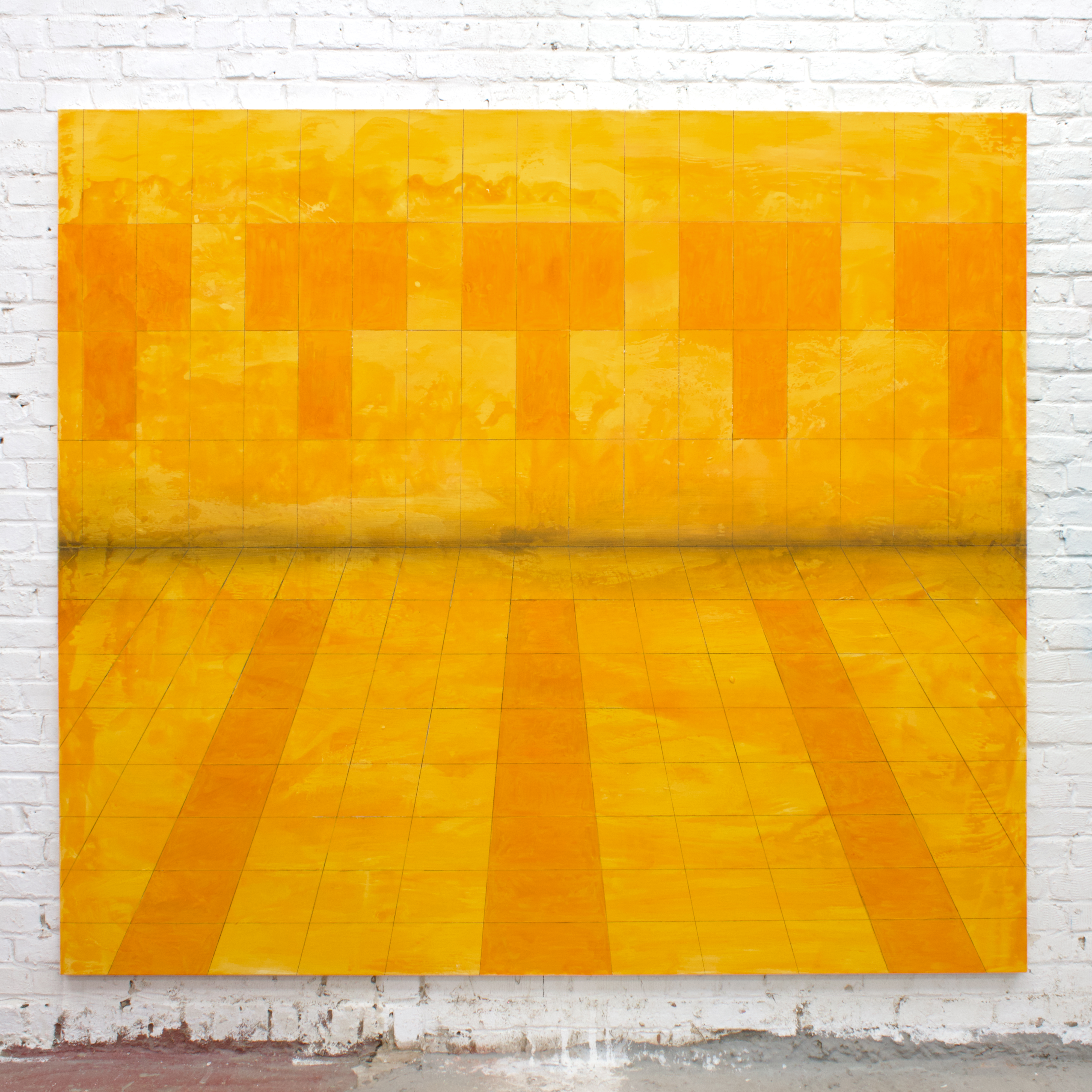 "Indian Yellow" fat tempera, oil and laquaer on cotton, 160x180cm, 2023