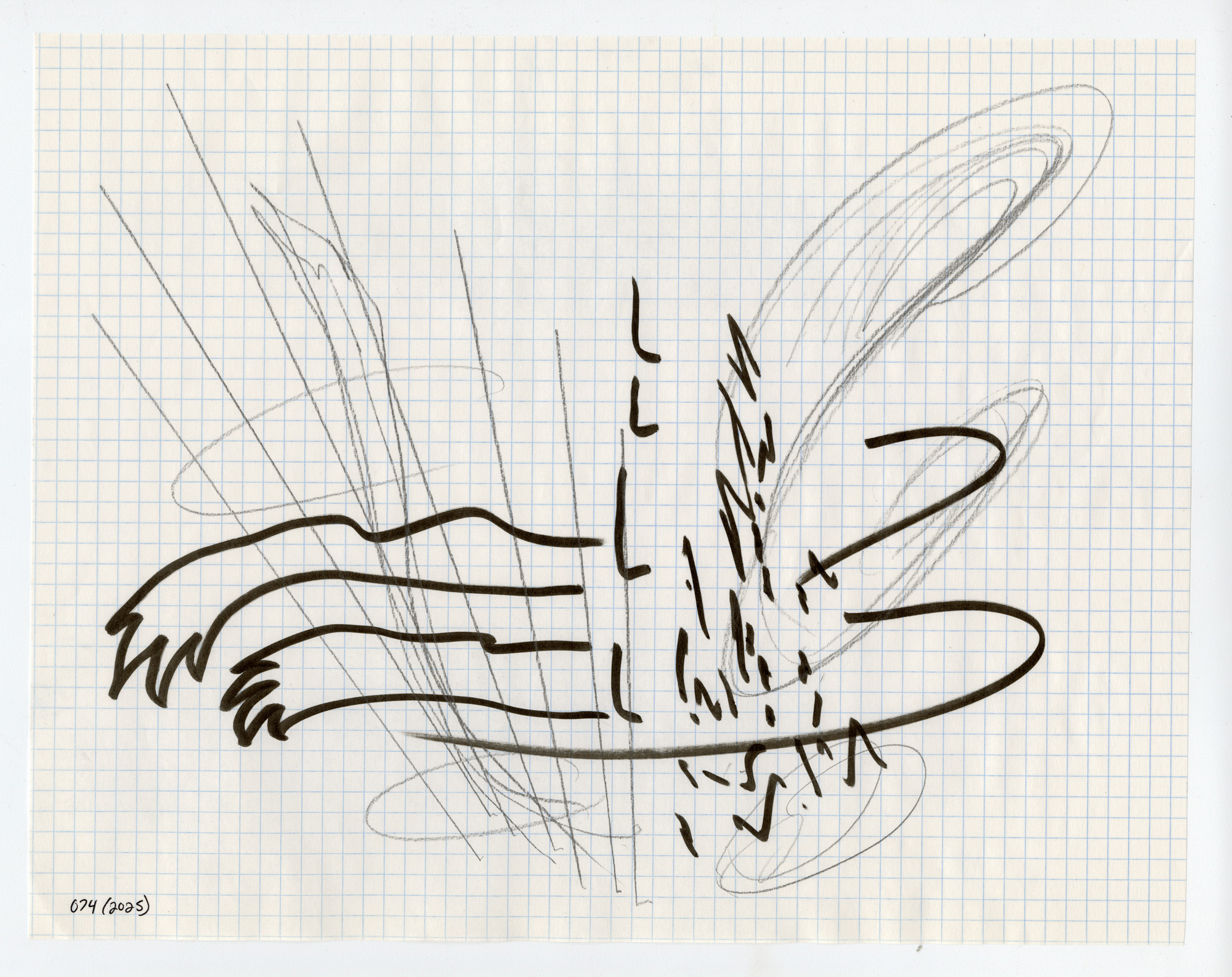 074. 2025. Graphite and marker on graph paper. 14" by 11"