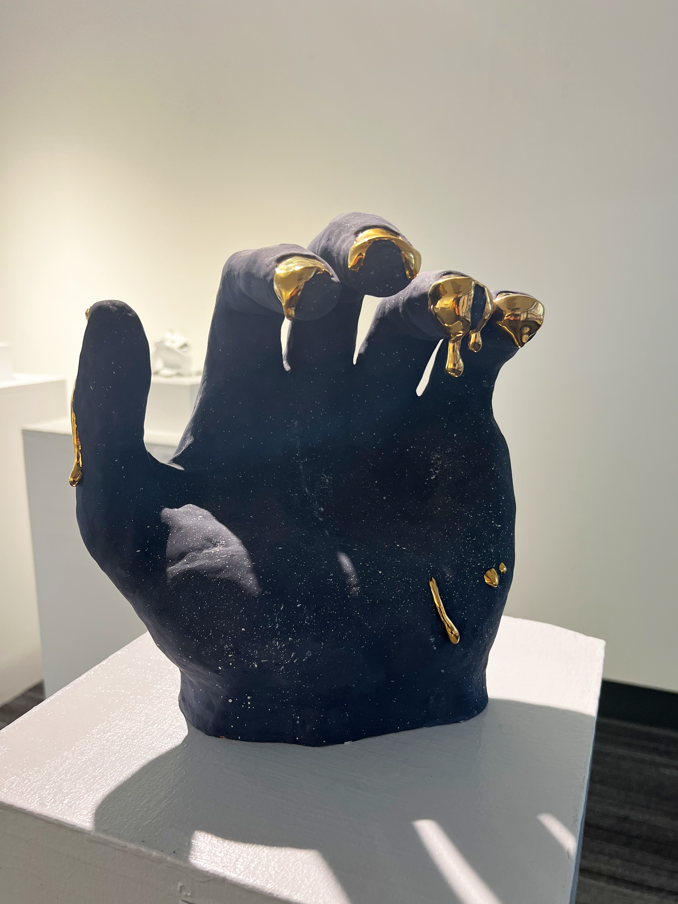 Drippy Fingernails. 2021. 12 x 12 x 5 inches. Earthenware, underglaze, glaze, overglaze.