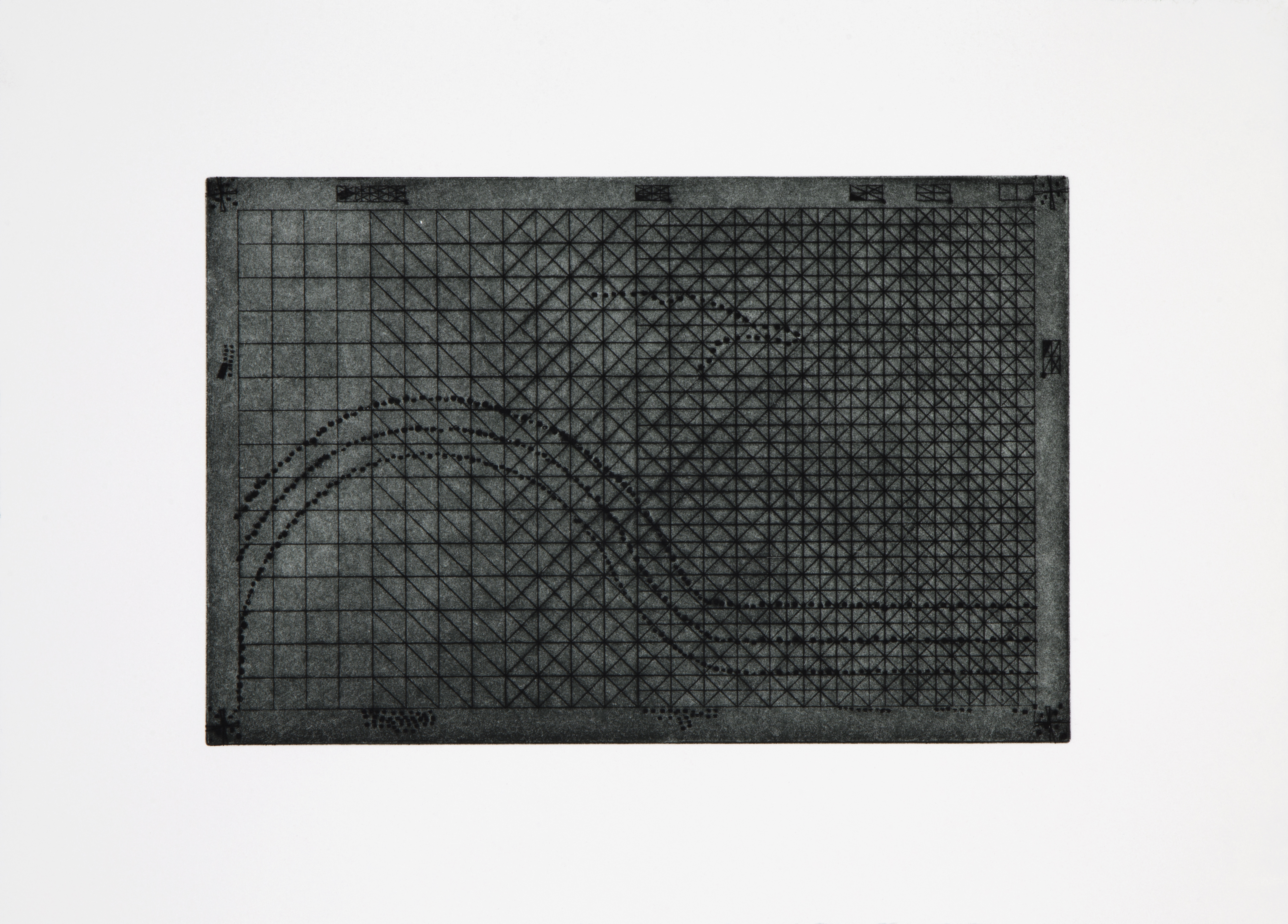 Untitled, 2017, aquatint, drypoint and punches on copper, printed on Somerset white paper, unique print, 28 x 38 cm