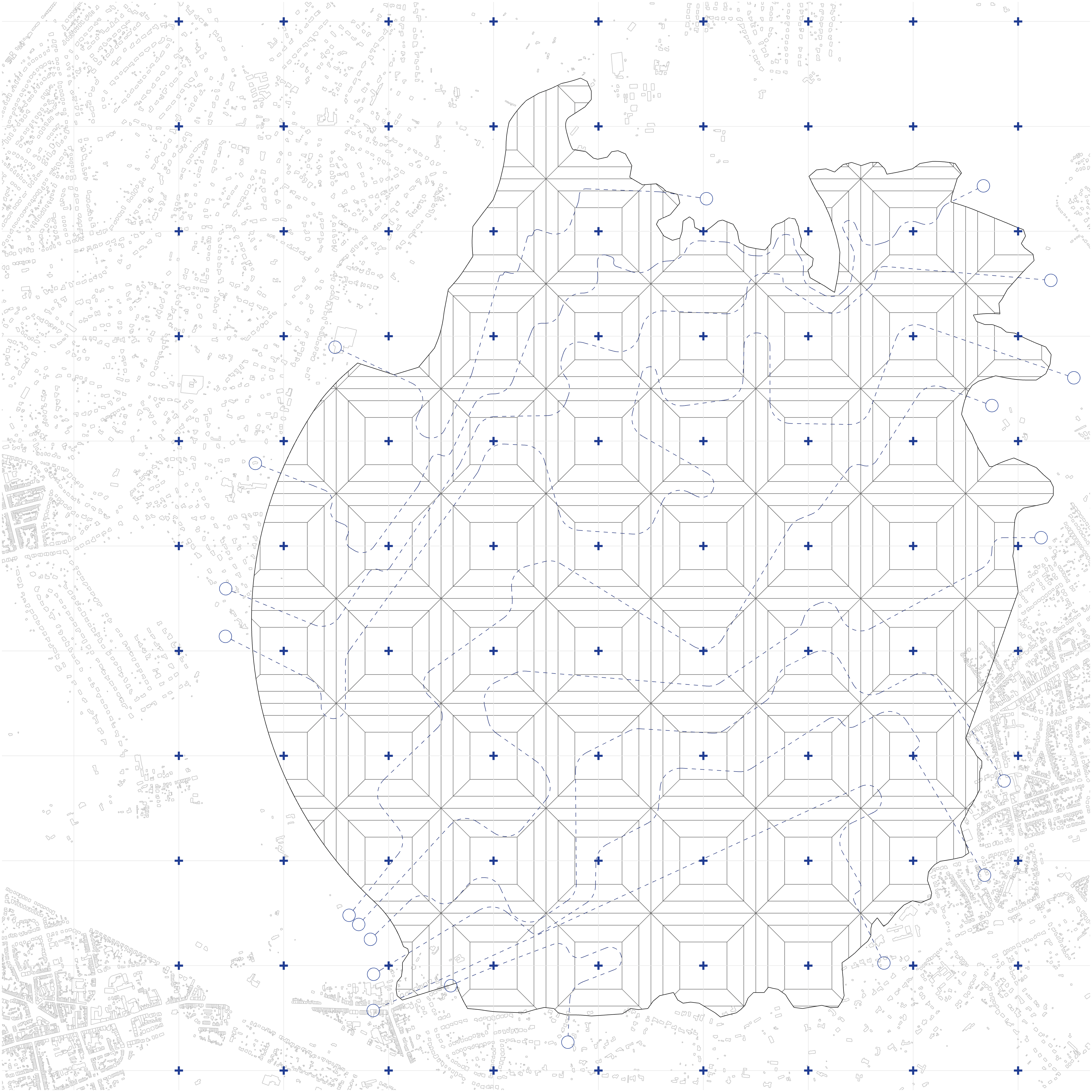Fig 31. Additional grid is imposed onto the territory, in order to organise disposal of surplus material. It mimicks the traditional procedure of clearing farmland from rocks and building of drywalls.