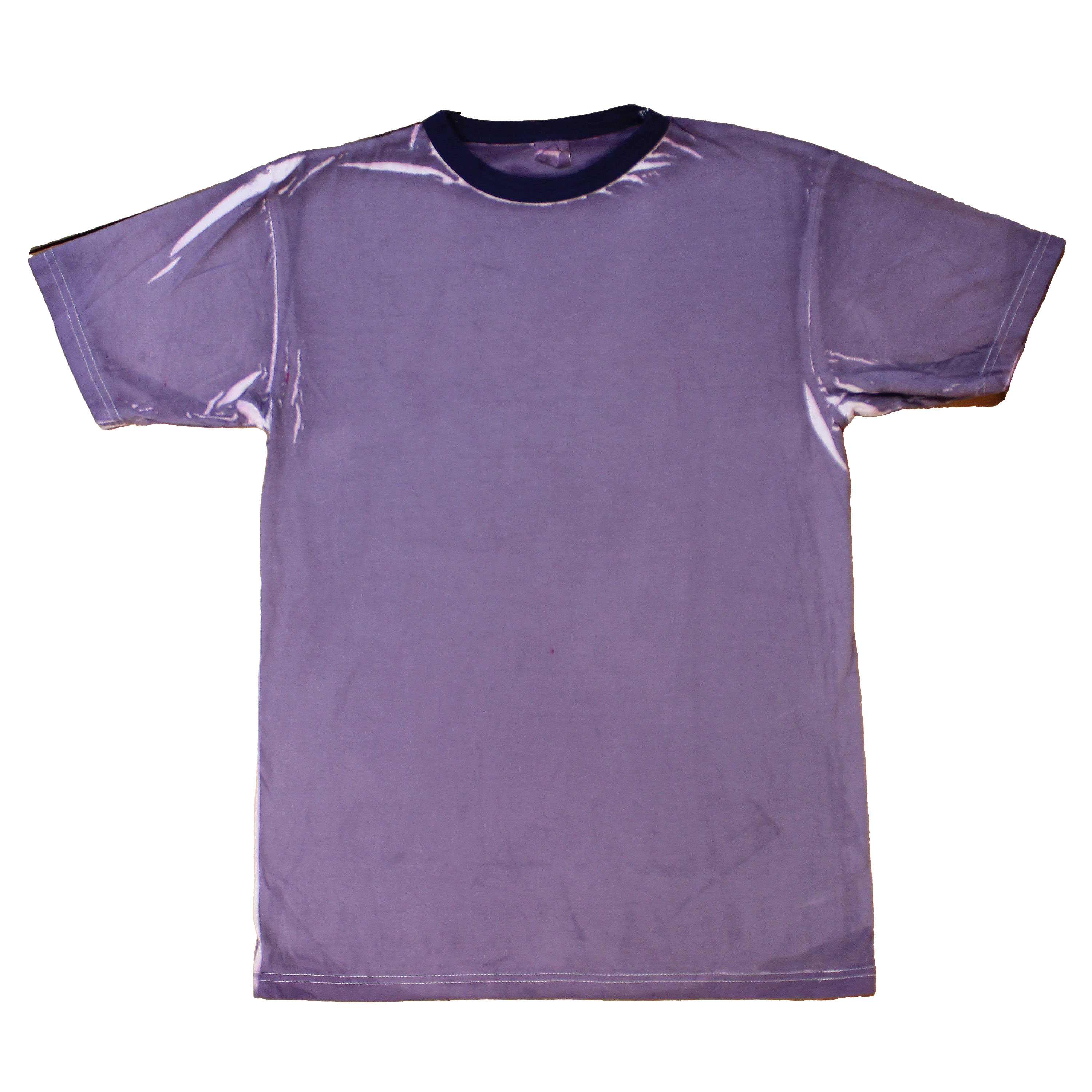 reclaimed vintage deadstock 70s ringer tee allover printed with dye. creases are unpredictable and vary from tee to tee. 