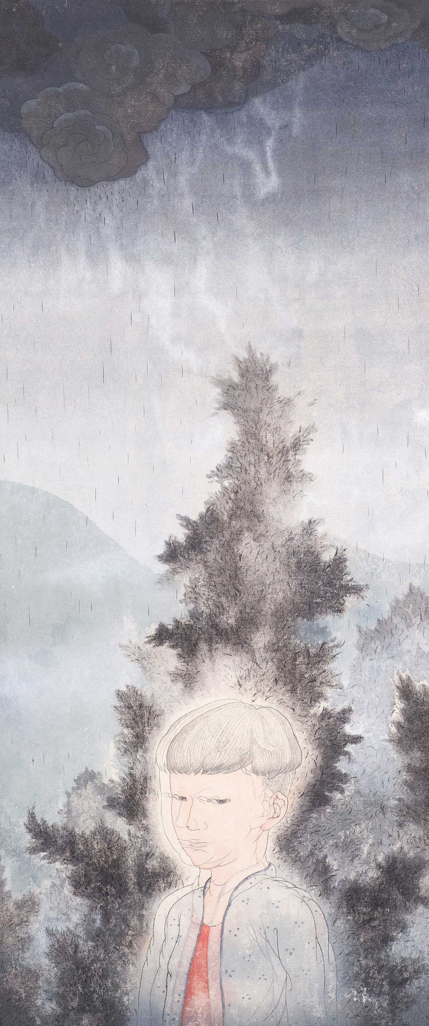 Untitled, 2013, mineral pigment, ink on silk 88x33cm