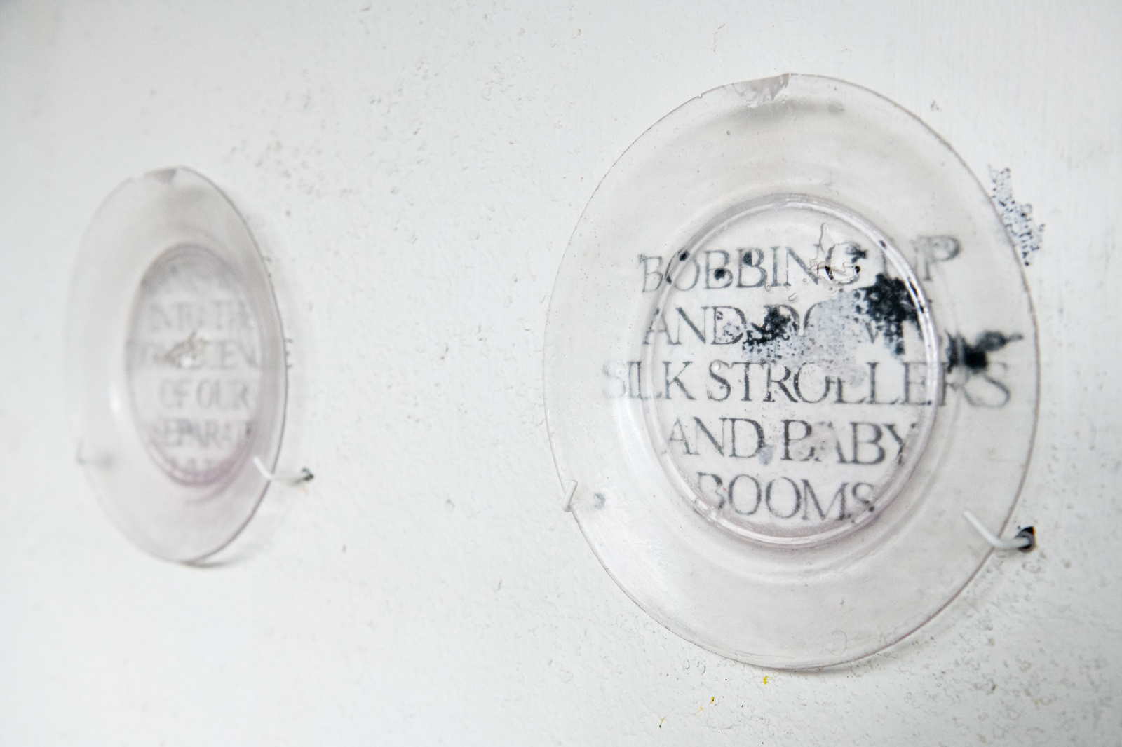 Slumming At The Rodeo Gardens Installation Work, Resin Plates and Snippets of poetry