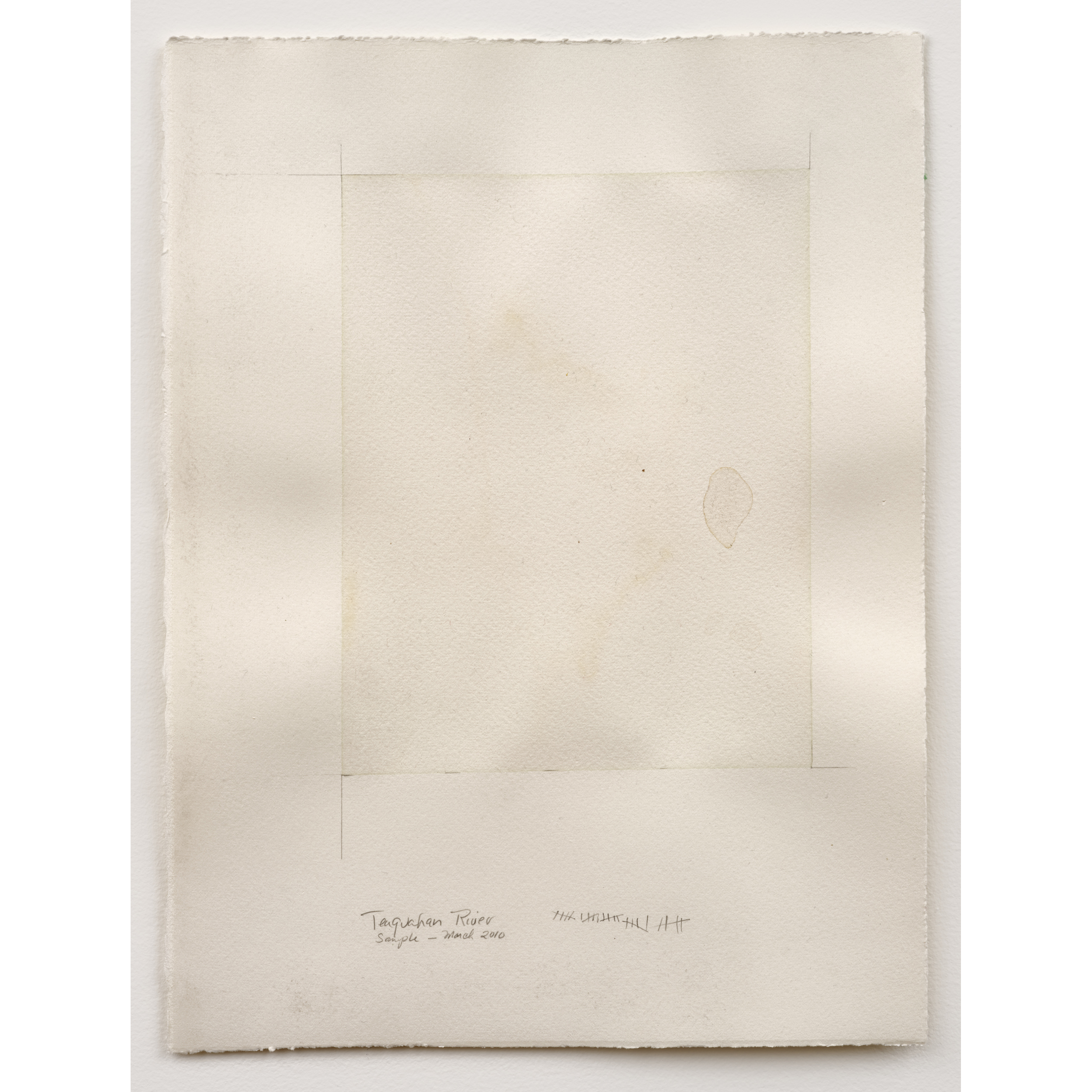 Judith Williams, Teaquahan River, 2010. 38 x 28 cm /15 x 11 in. River water on paper (25 layers). Collected by unknown logger. March, 2010.